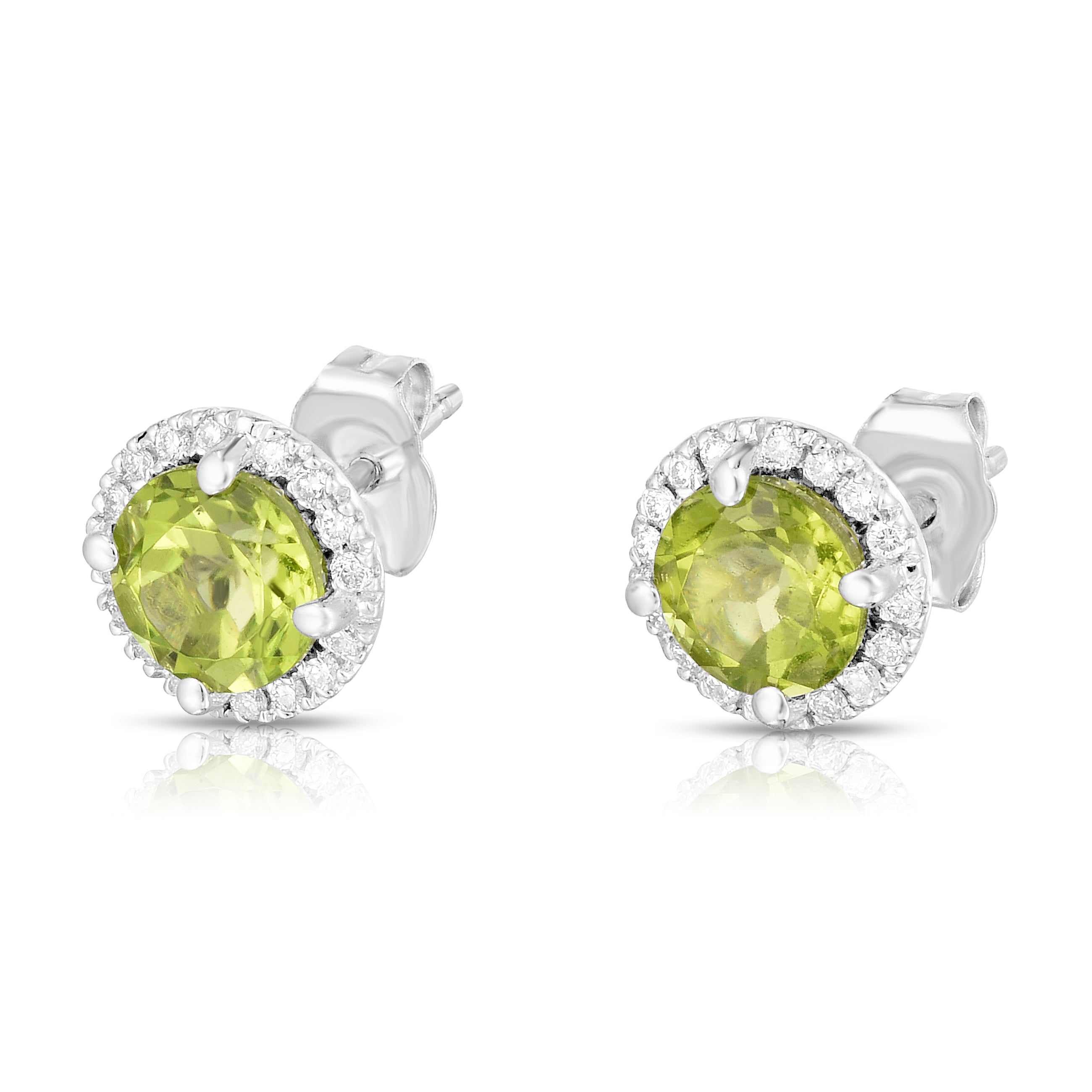 Gemstone & 0.17Ct Diamond Halo Stud Earrings in 14K Gold