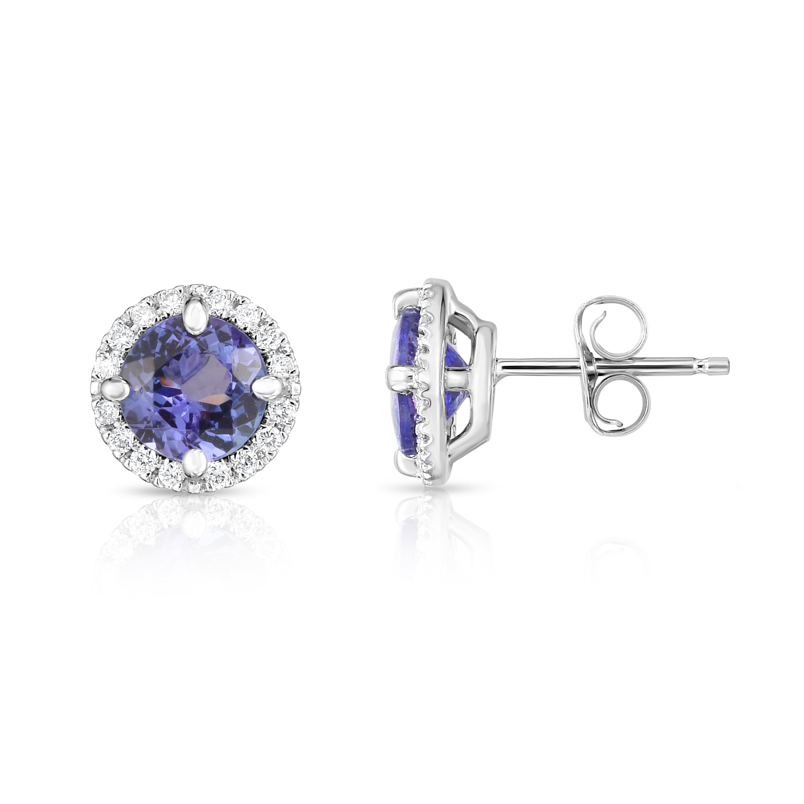 Gemstone & 0.17Ct Diamond Halo Stud Earrings in 14K Gold