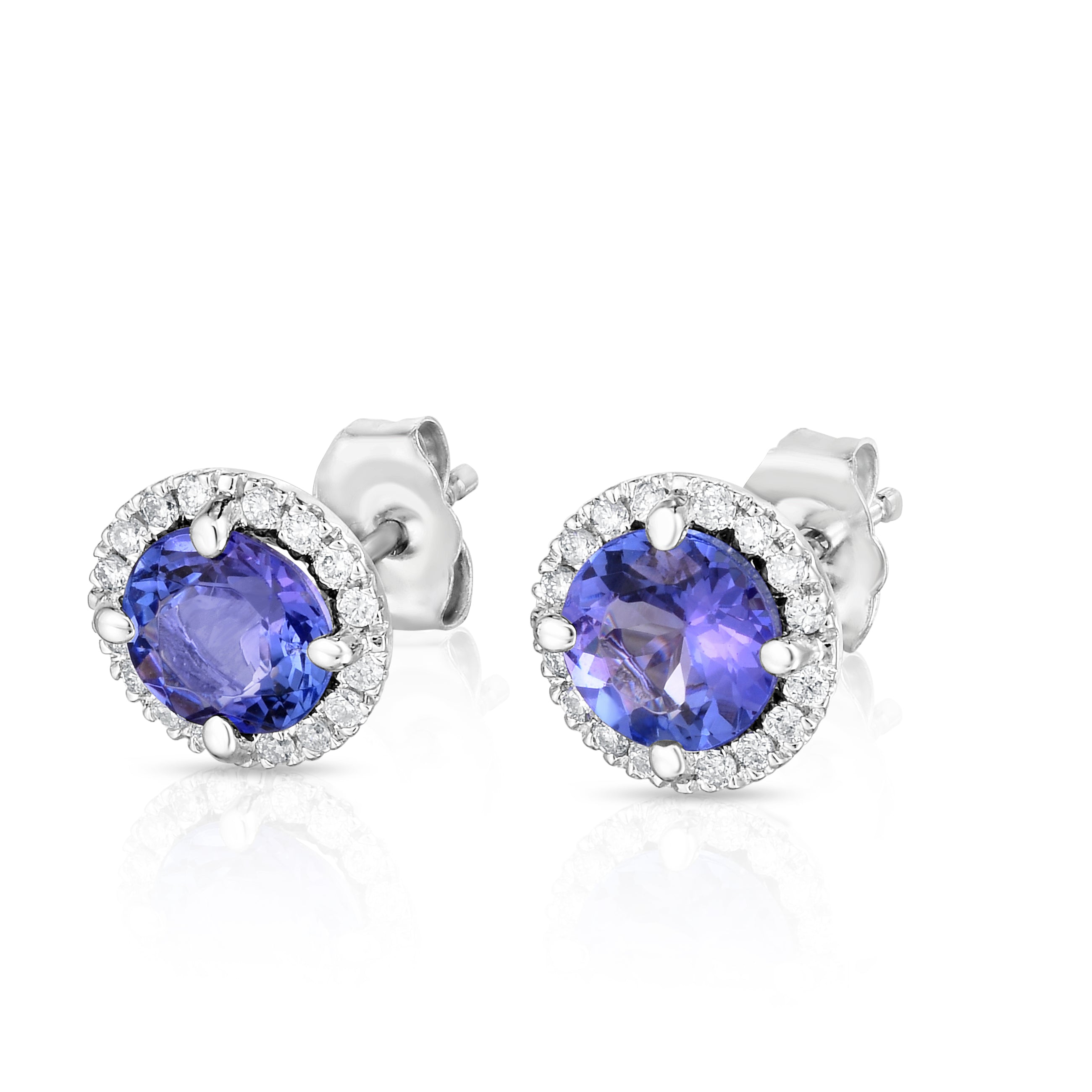 Gemstone & 0.17Ct Diamond Halo Stud Earrings in 14K Gold