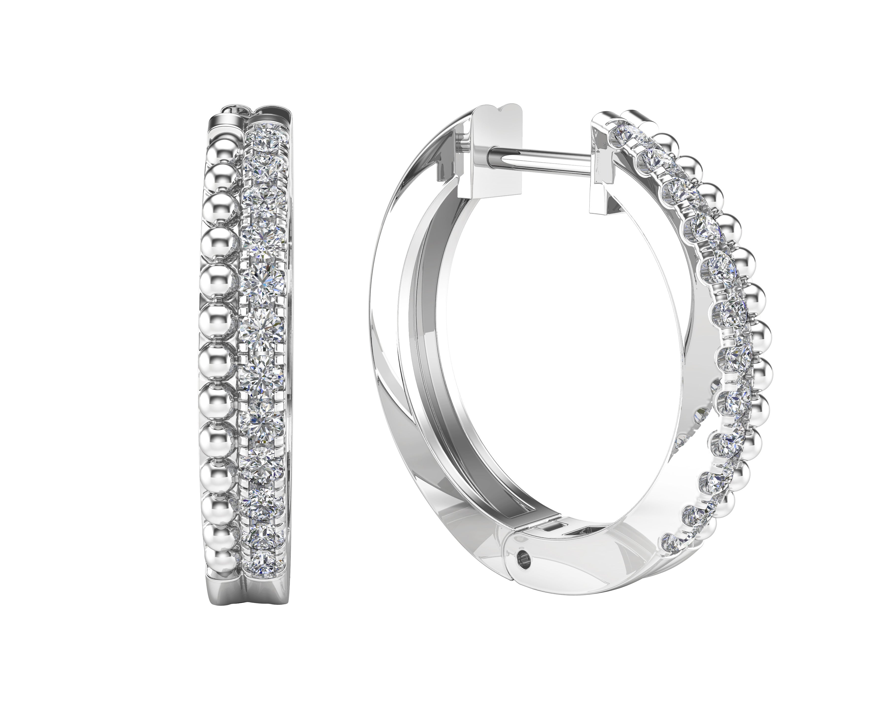 0.35Ct Diamond Bead Huggie Hoop Earring in 14K Gold