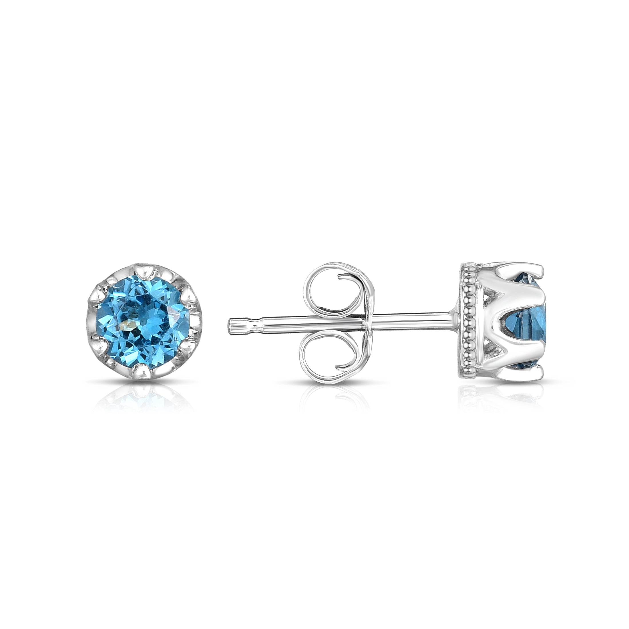 4MM Round London Blue Topaz Petite Stud Earrings in 14K White Gold