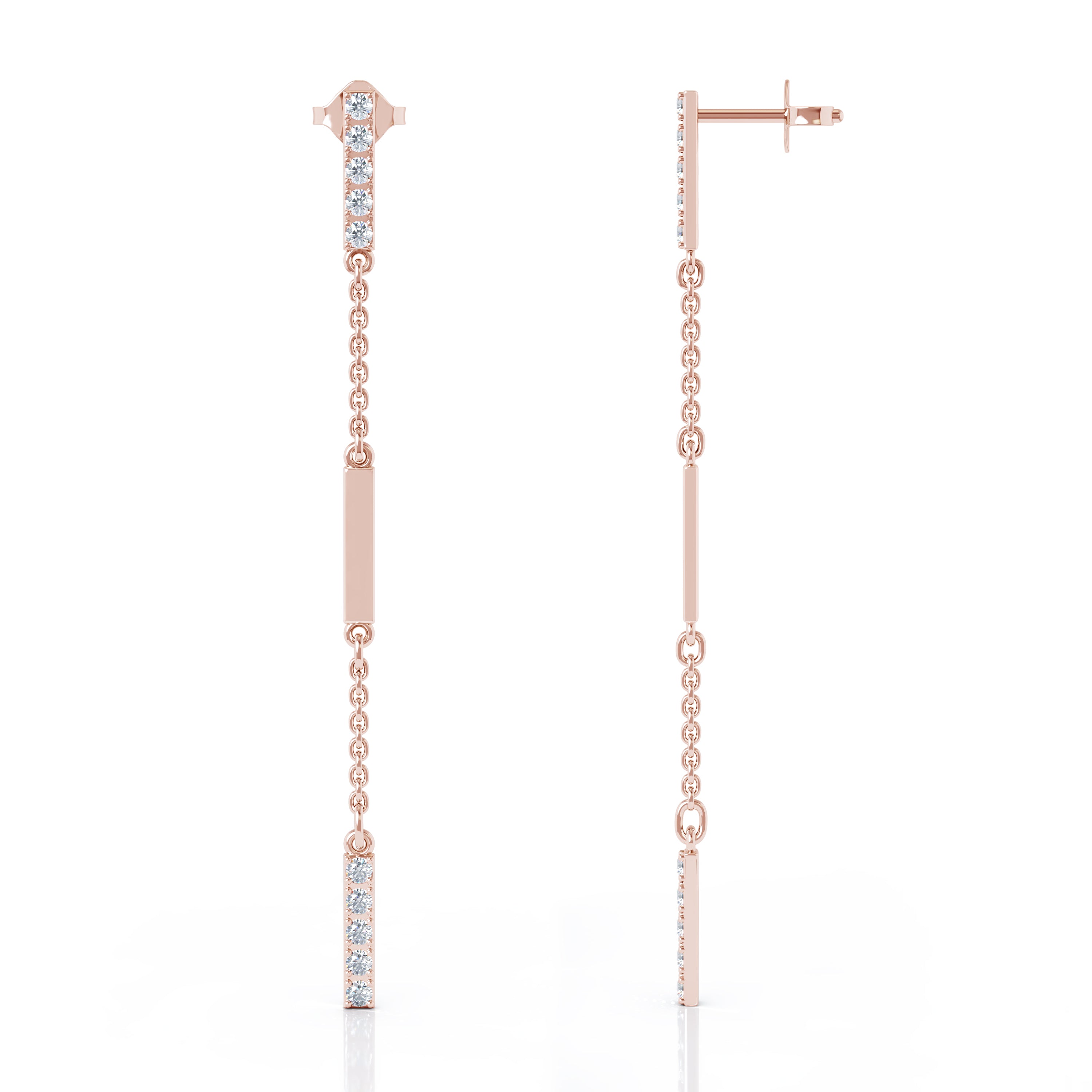 0.35Ct Diamond & Gold Bar Chain Station Earrings in 14K Gold