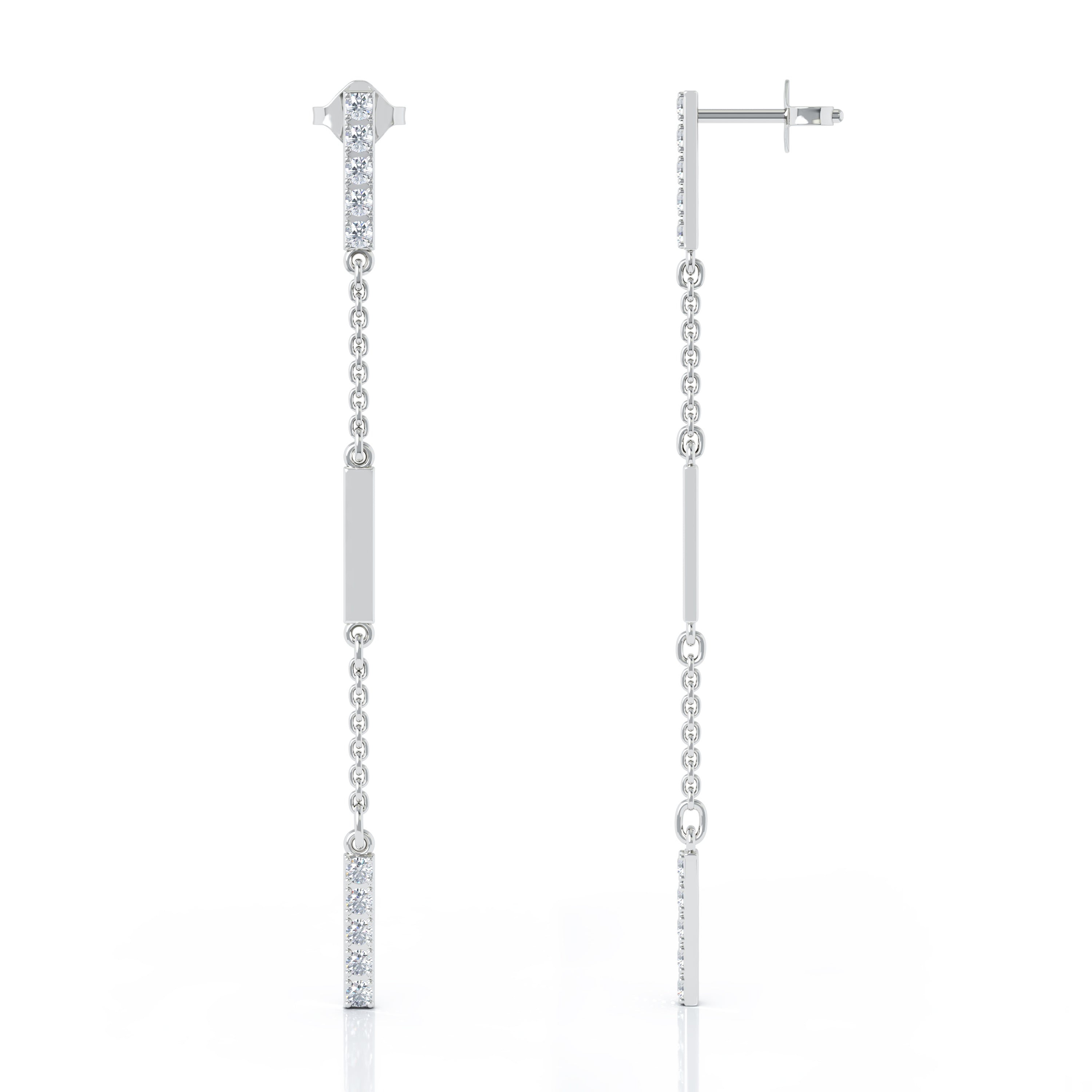 0.35Ct Diamond & Gold Bar Chain Station Earrings in 14K Gold