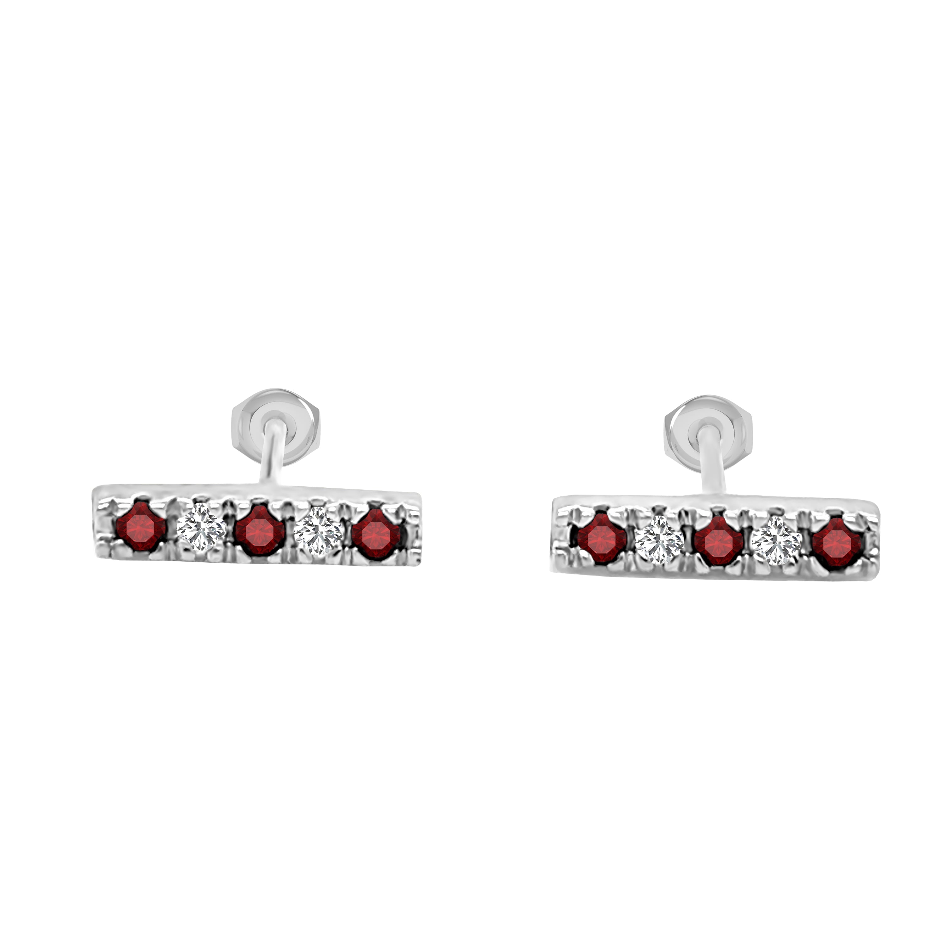Gemstone & 0.10Ct Diamond Bar Earrings in 14K Gold