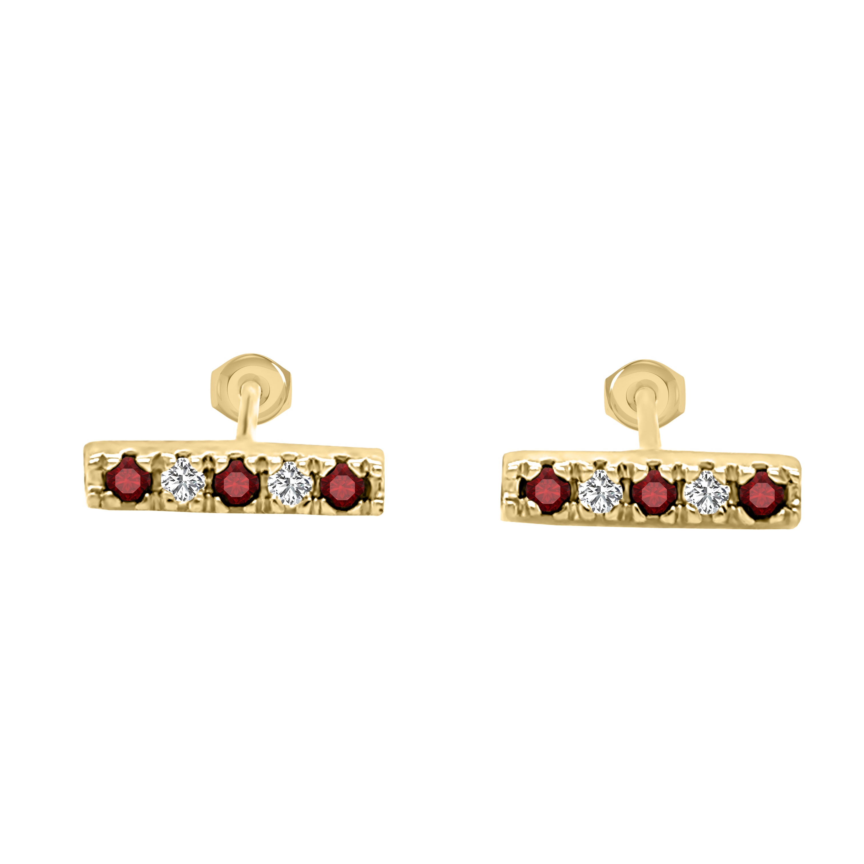 Gemstone & 0.10Ct Diamond Bar Earrings in 14K Gold