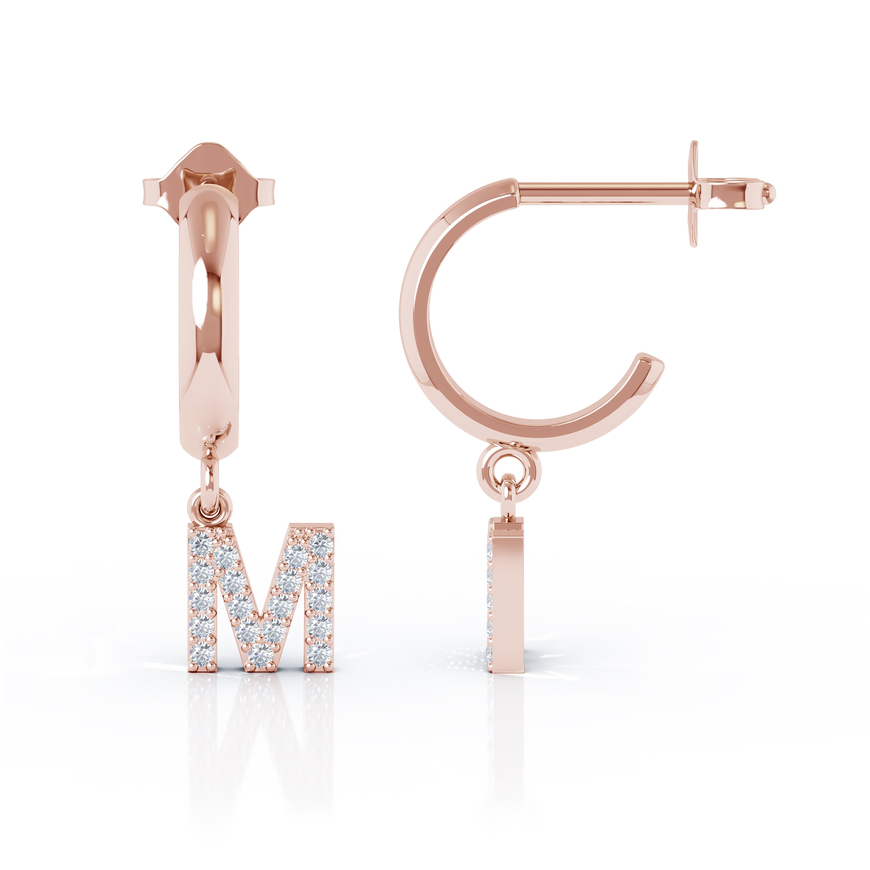 Diamond Alphabet Initial Charm Huggie Earrings Sold As Half Pair in 14K Gold