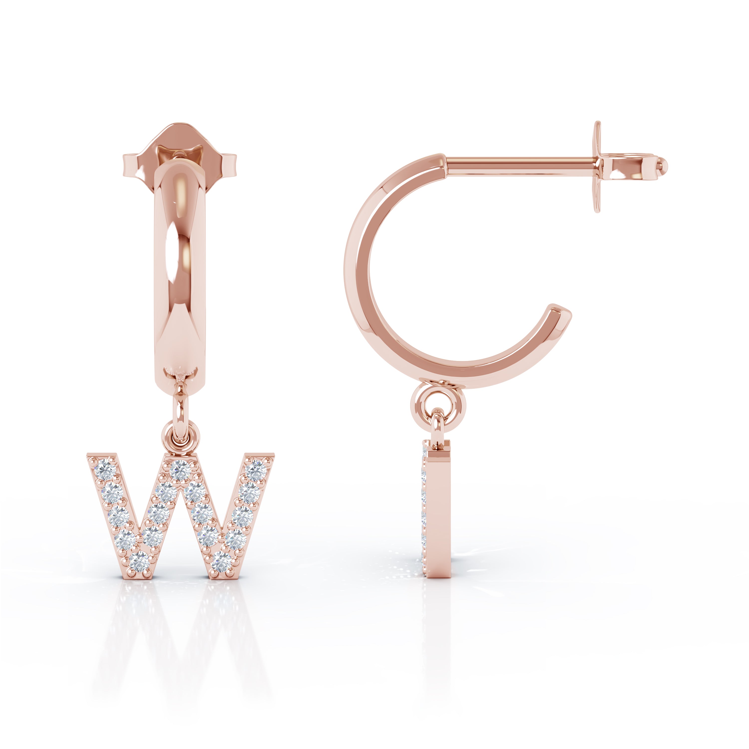 Diamond Alphabet Initial Charm Huggie Earrings Sold As Half Pair in 14K Gold