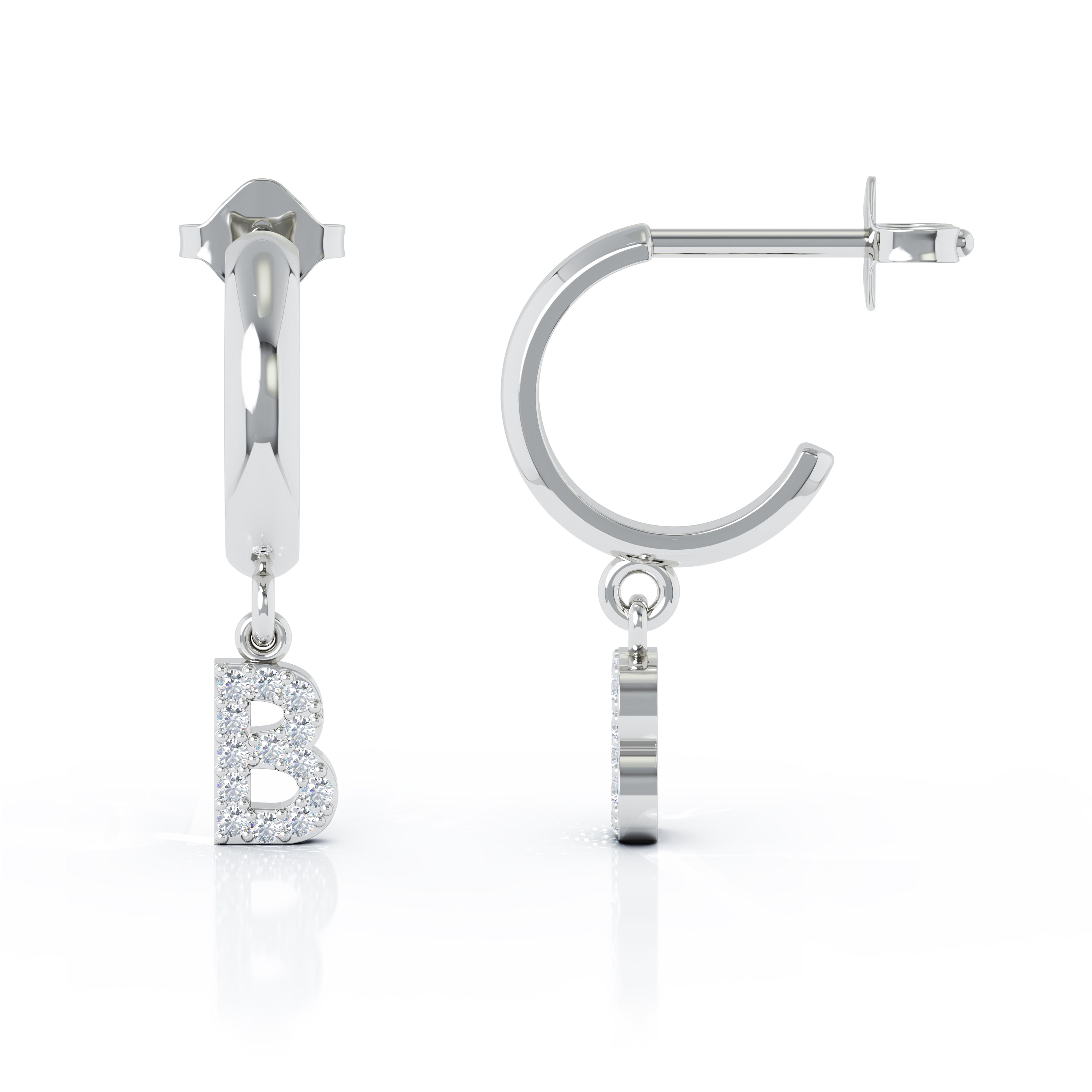 Diamond Alphabet Initial Charm Huggie Earrings Sold As Half Pair in 14K Gold