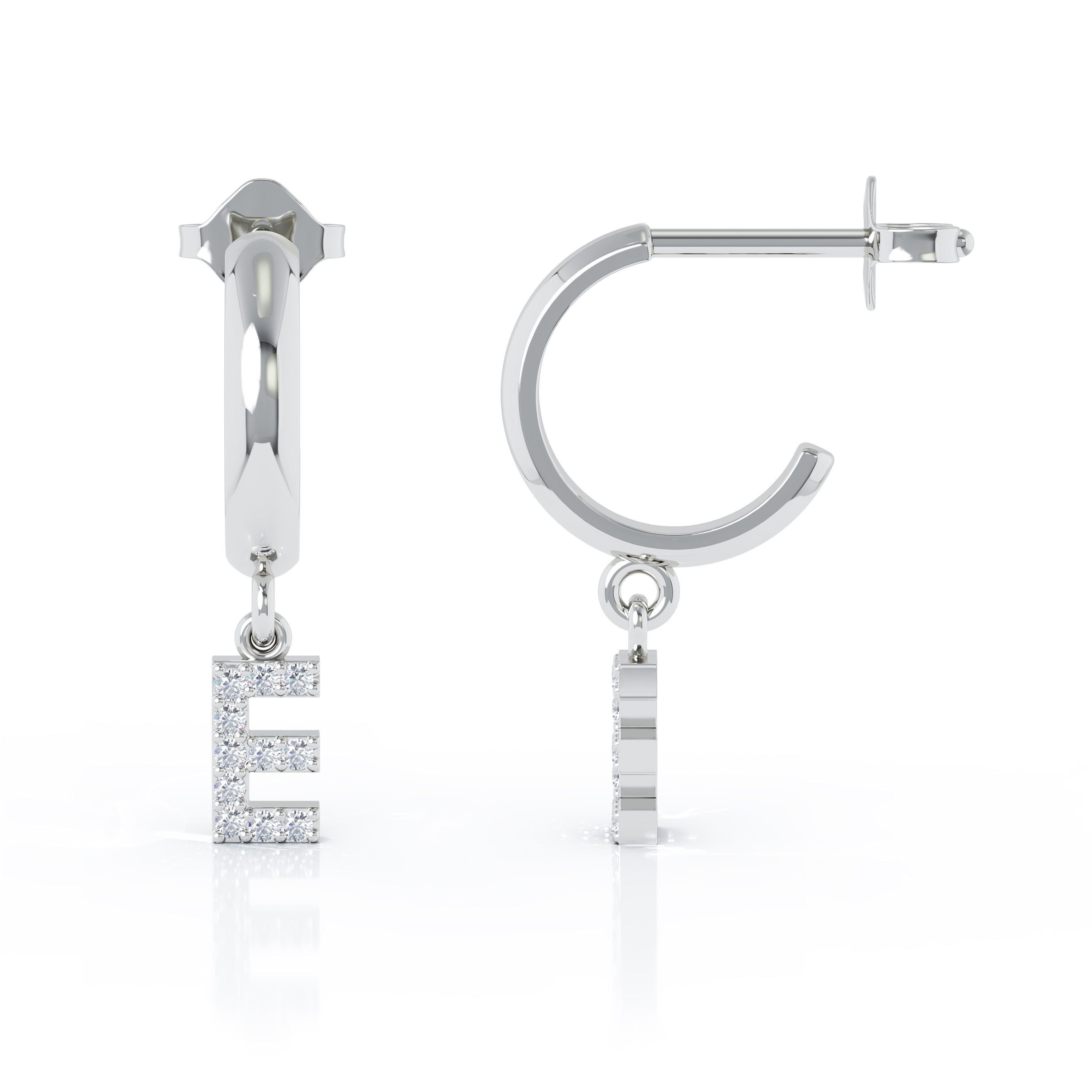 Diamond Alphabet Initial Charm Huggie Earrings Sold As Half Pair in 14K Gold