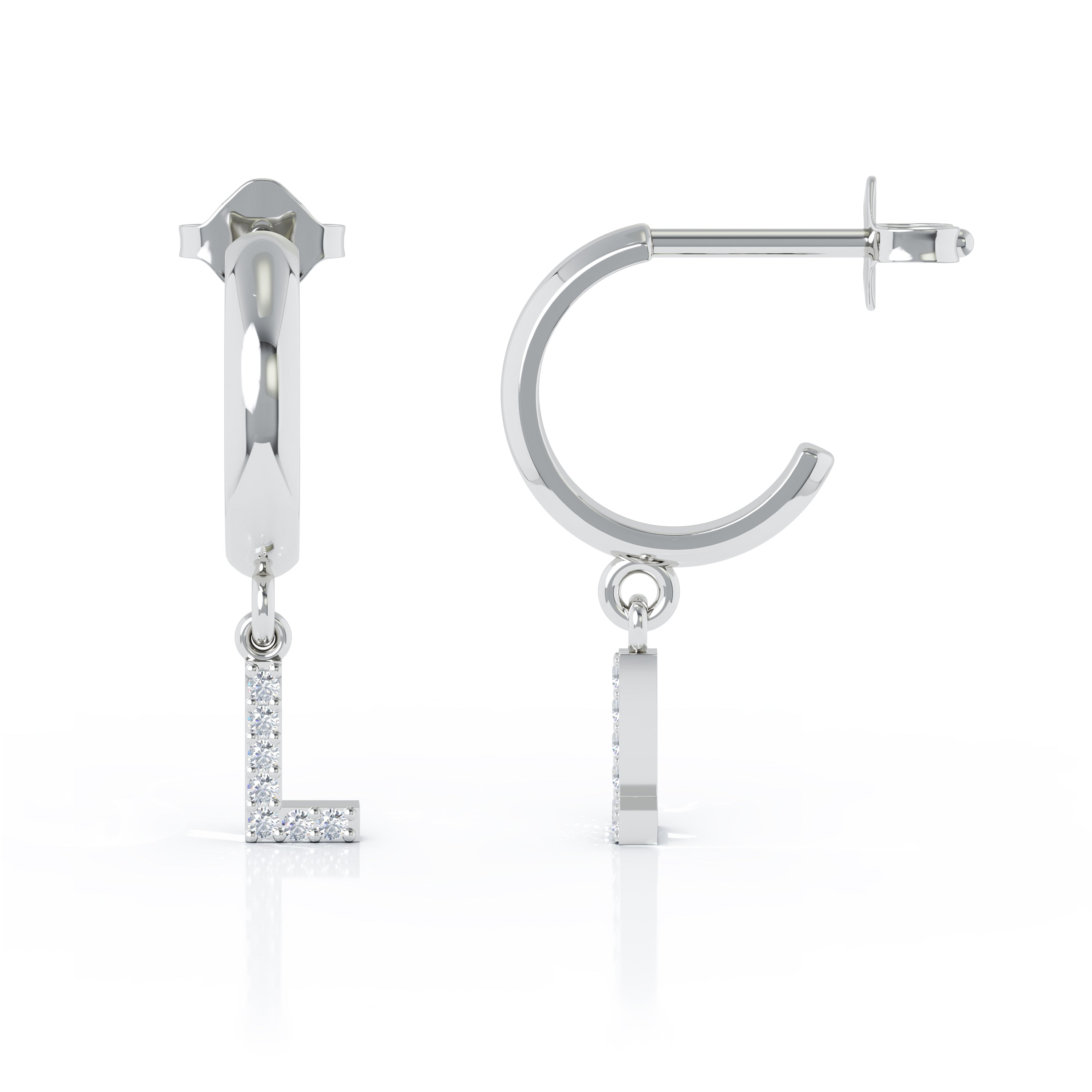 Diamond Alphabet Initial Charm Huggie Earrings Sold As Half Pair in 14K Gold