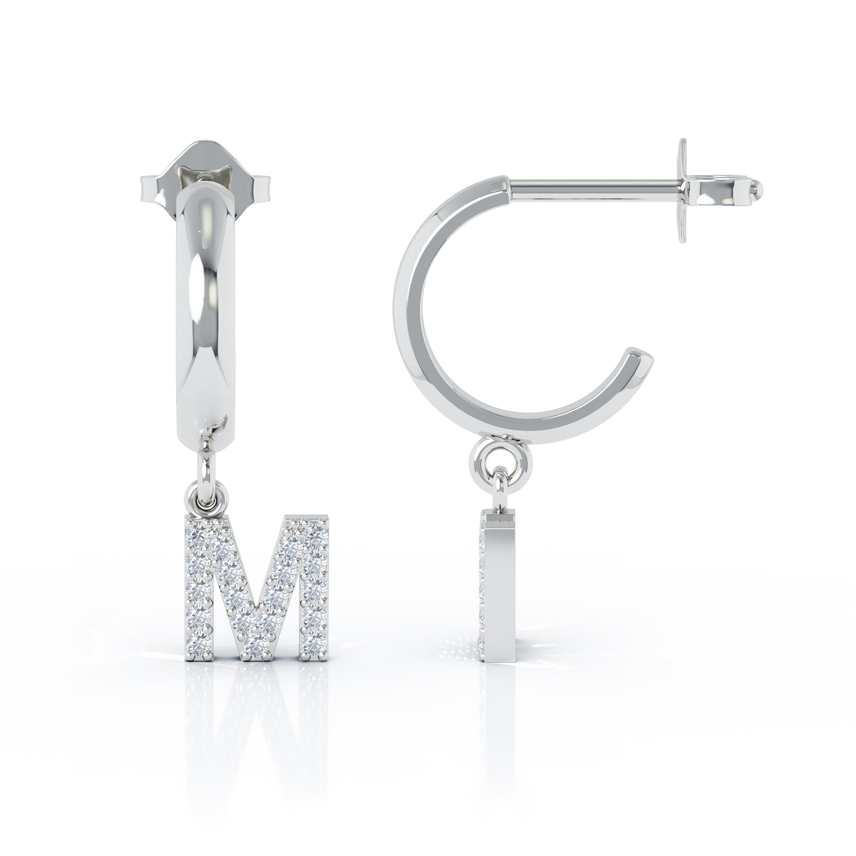 Diamond Alphabet Initial Charm Huggie Earrings Sold As Half Pair in 14K Gold