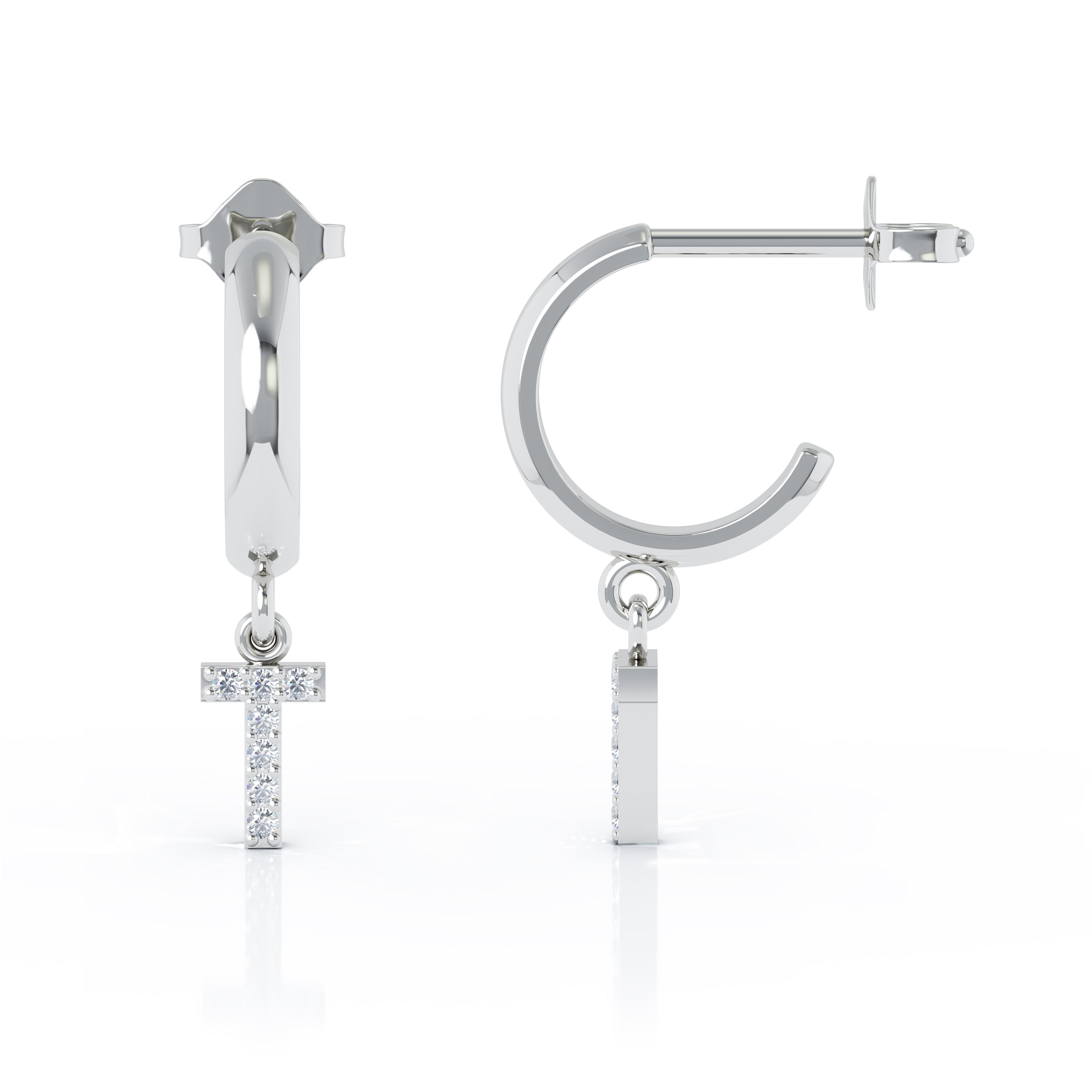 Diamond Alphabet Initial Charm Huggie Earrings Sold As Half Pair in 14K Gold