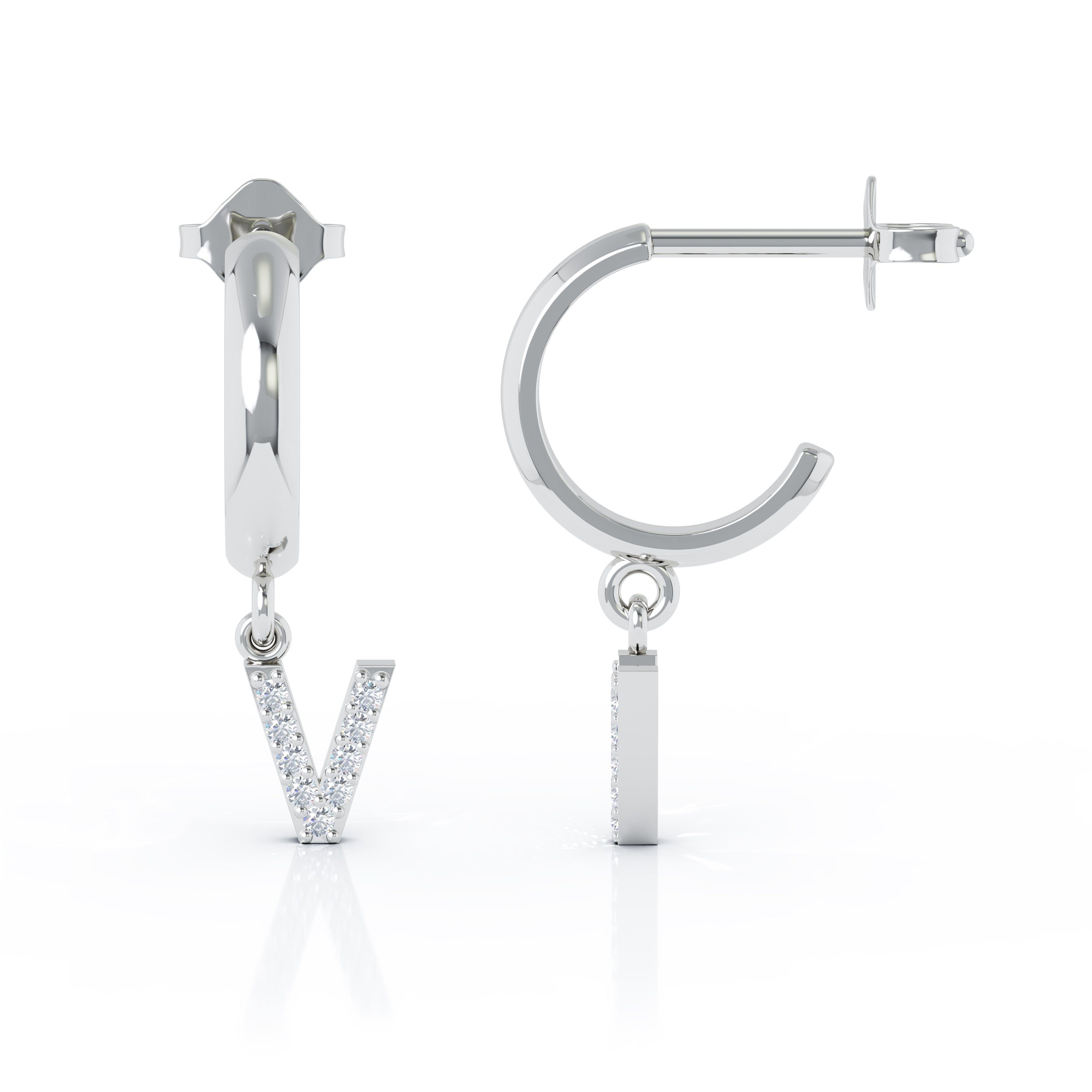 Diamond Alphabet Initial Charm Huggie Earrings Sold As Half Pair in 14K Gold