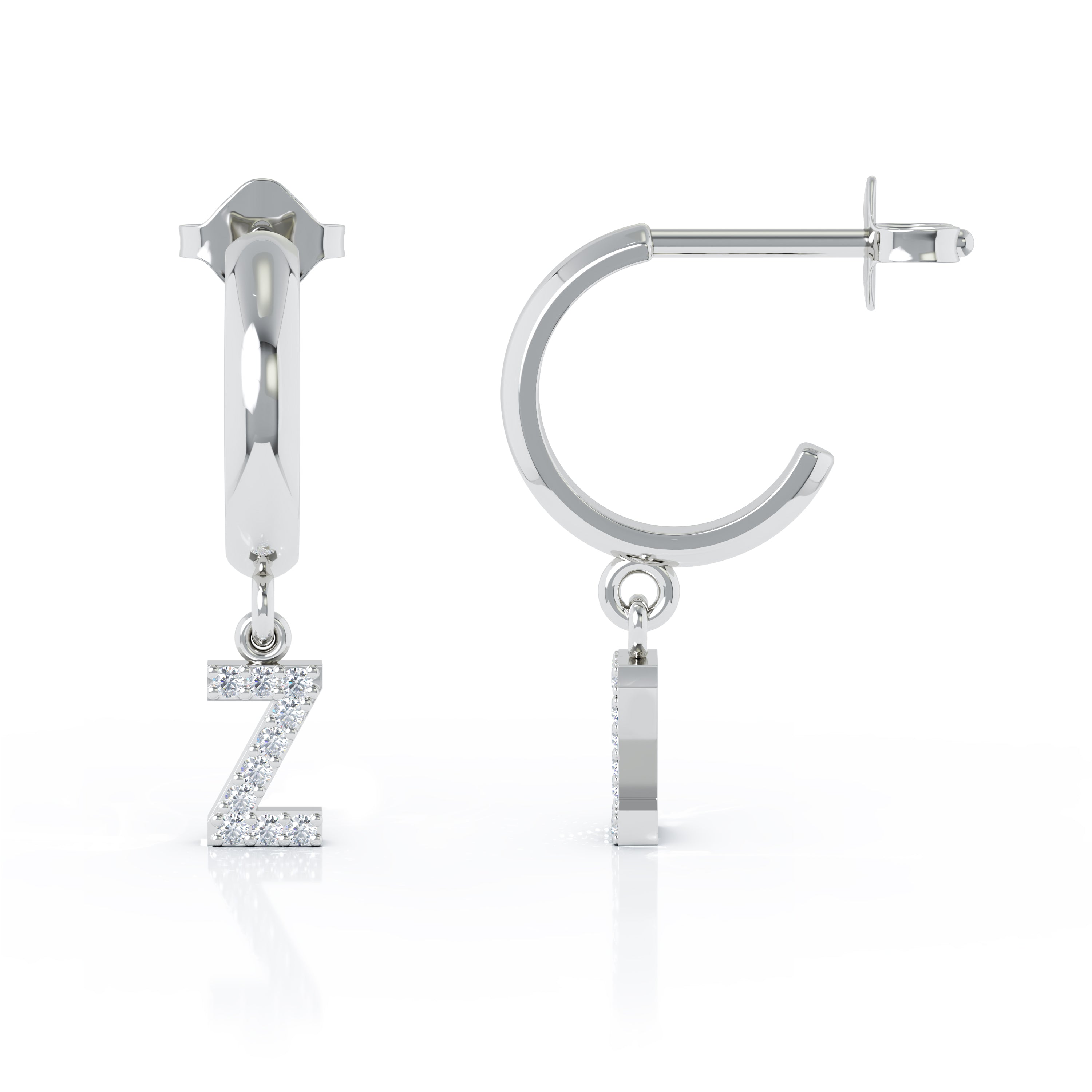 Diamond Alphabet Initial Charm Huggie Earrings Sold As Half Pair in 14K Gold