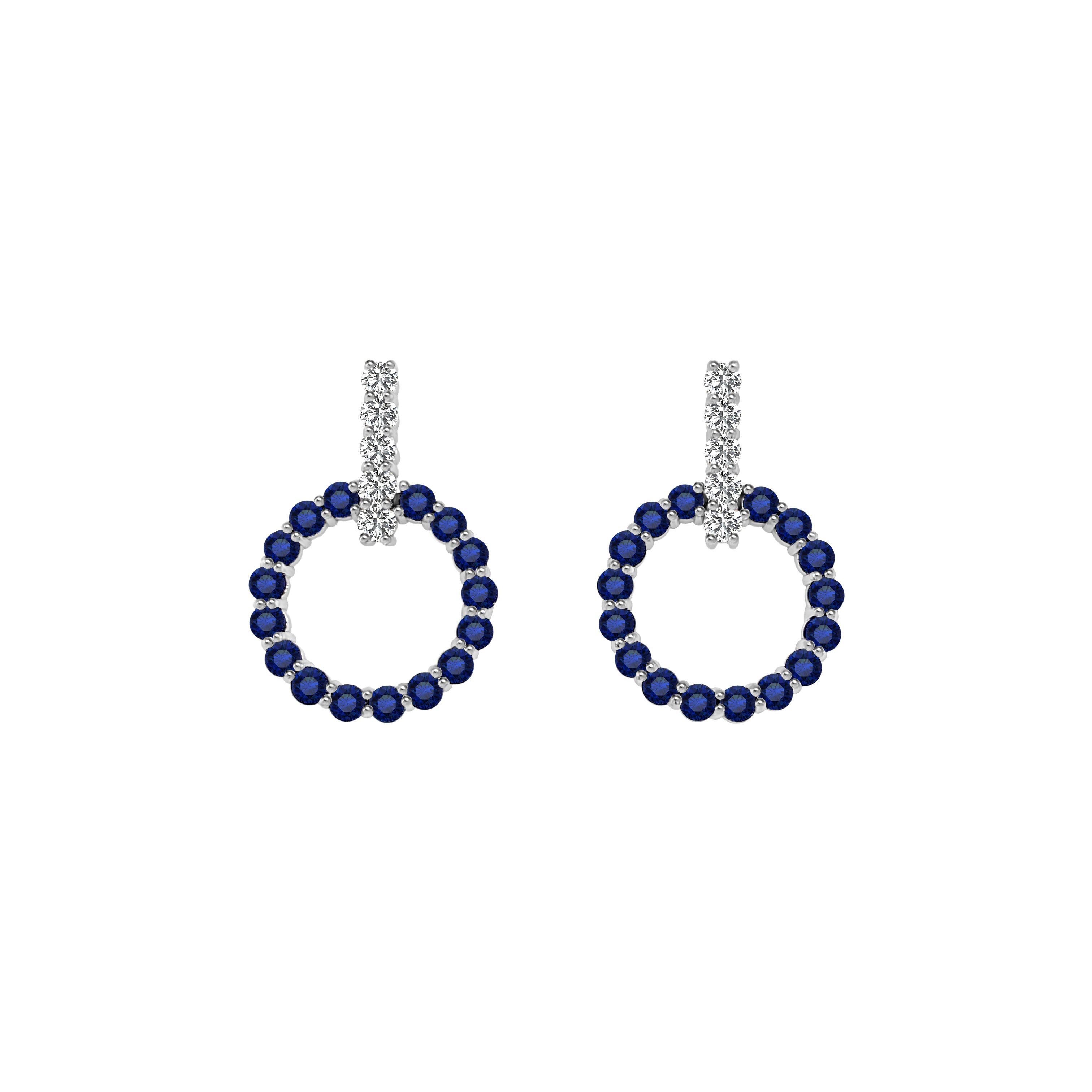 Blue Sapphire & 0.70Ct Diamond Circle Earrings in 14K White Gold