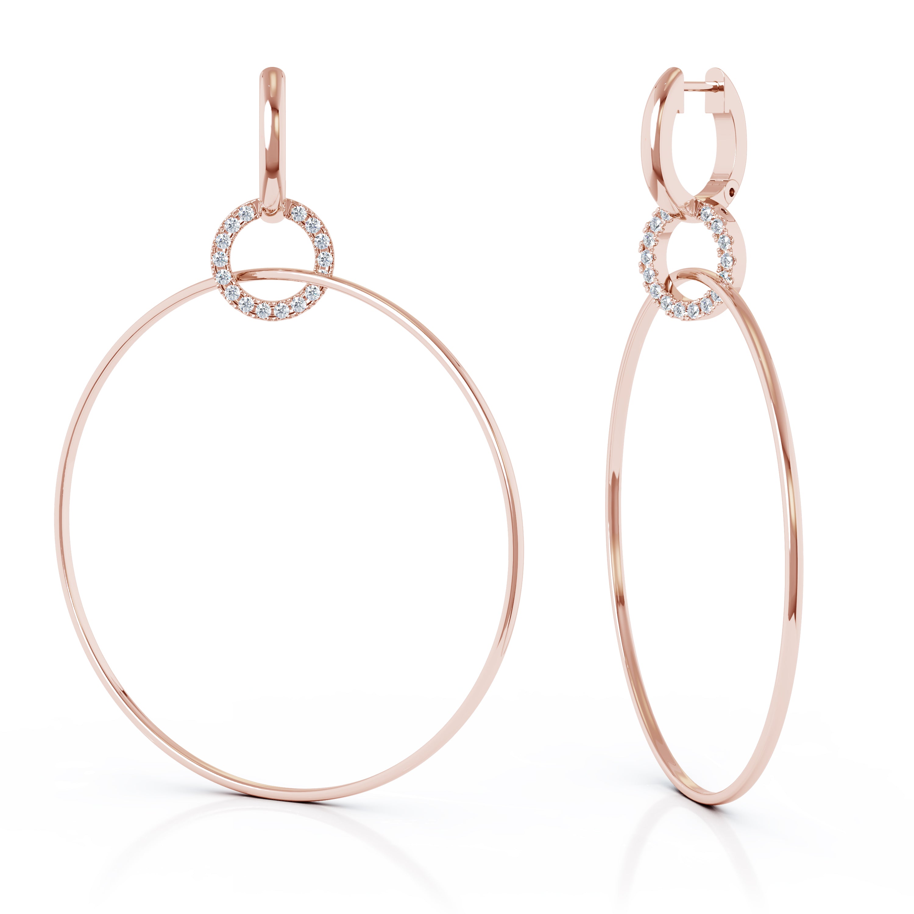0.40Ct Diamond 70MM Three Hoop Dangle Earrings in 14K Gold