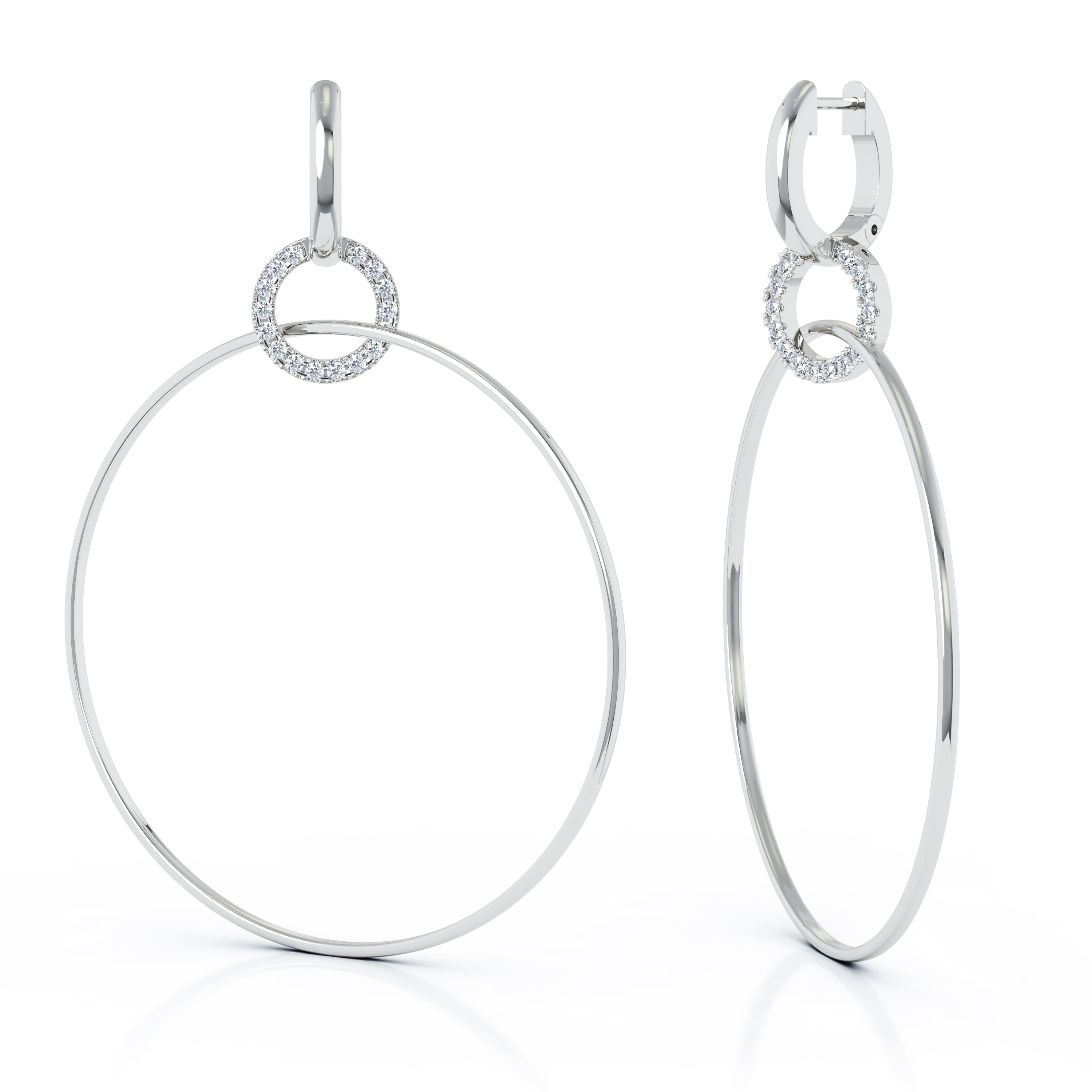 0.40Ct Diamond 70MM Three Hoop Dangle Earrings in 14K Gold