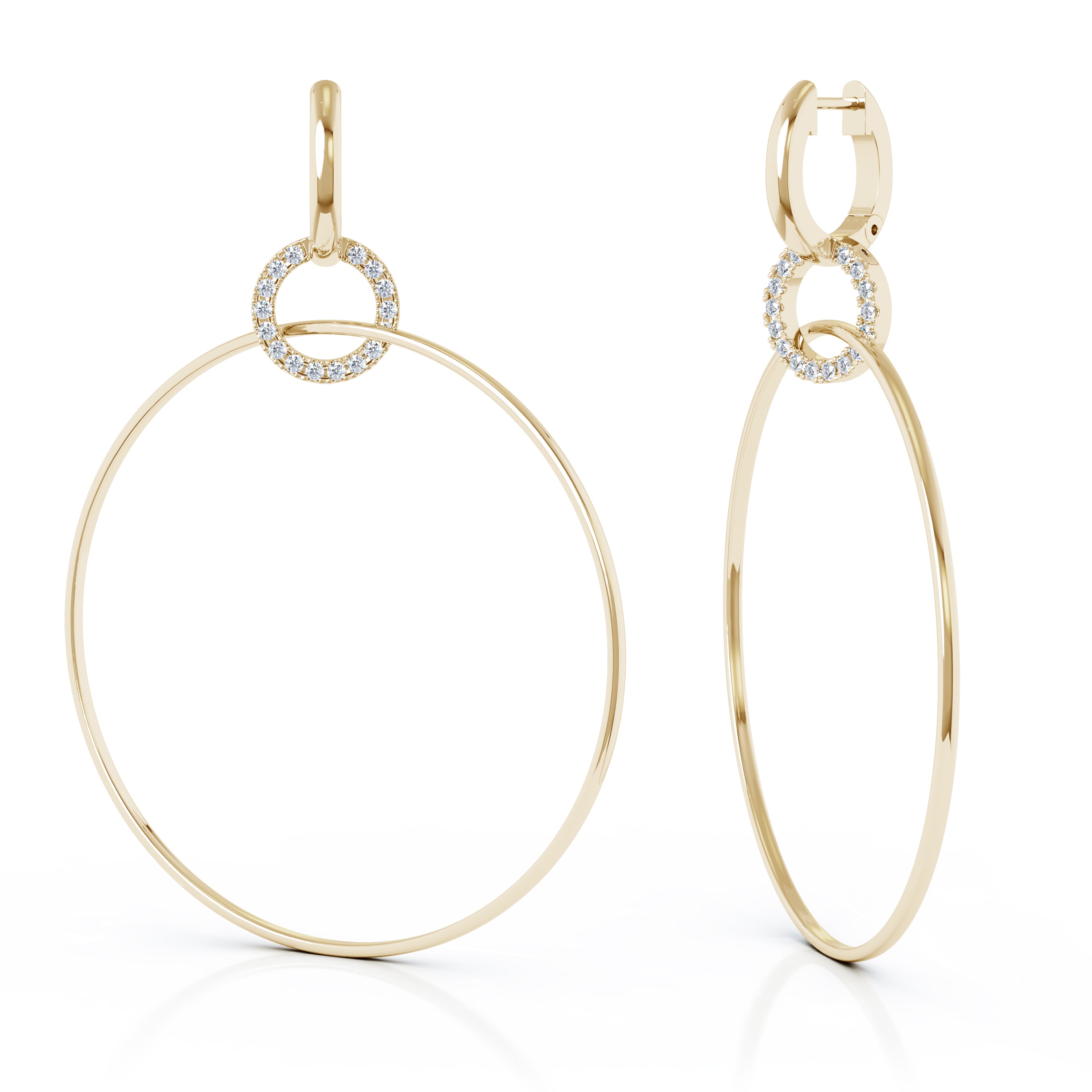 0.40Ct Diamond 70MM Three Hoop Dangle Earrings in 14K Gold