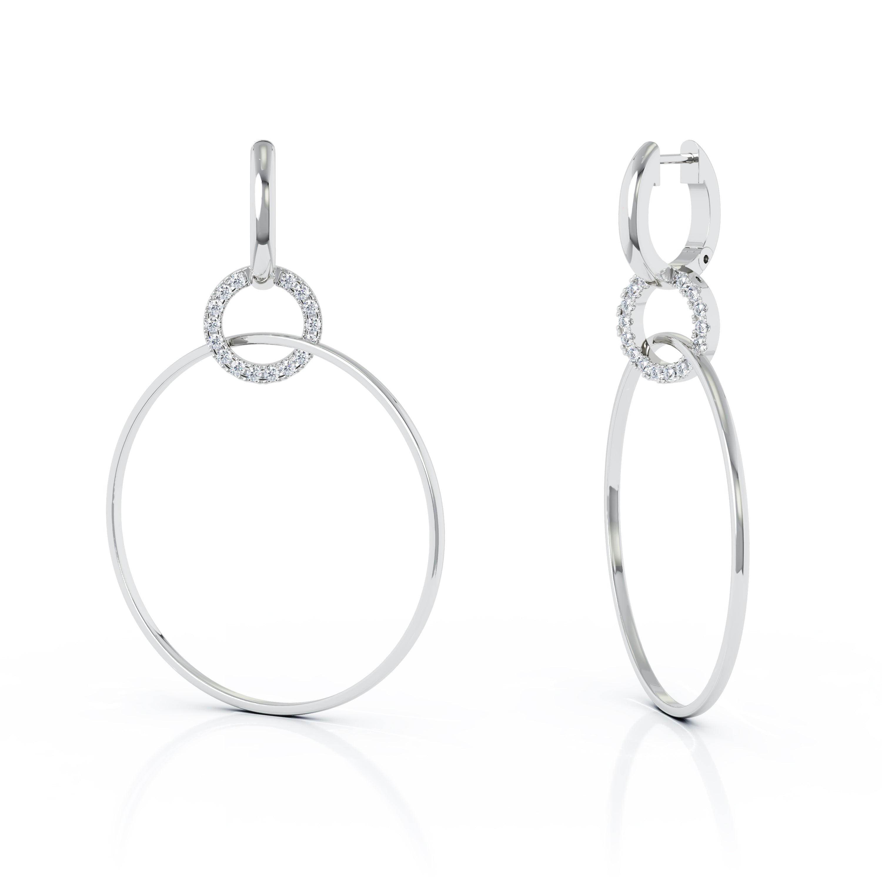 0.40Ct Diamond 58MM Three Hoop Dangle Earrings in 14K Gold