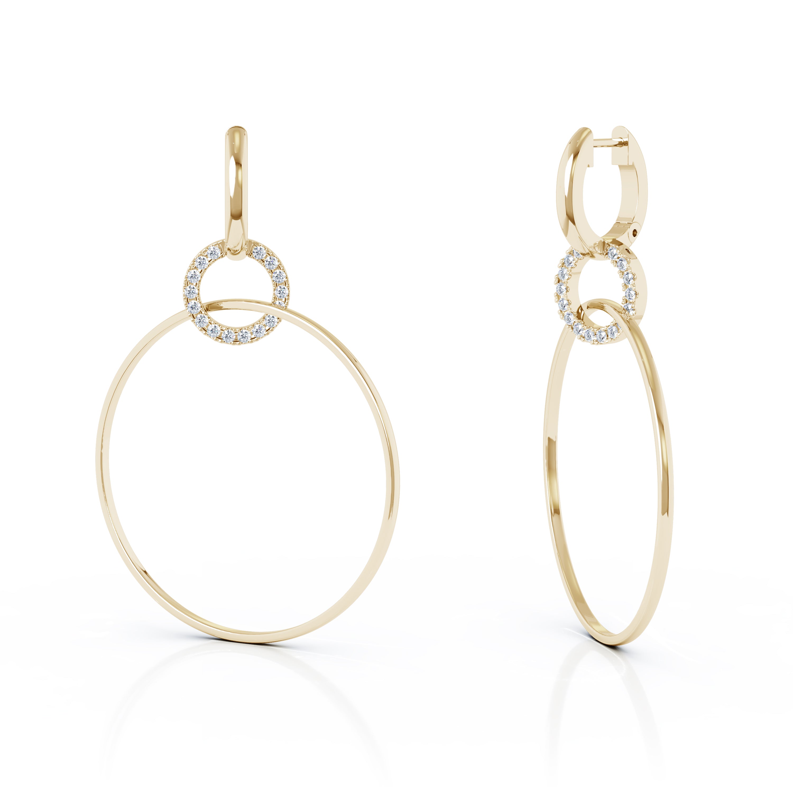 0.40Ct Diamond 58MM Three Hoop Dangle Earrings in 14K Gold