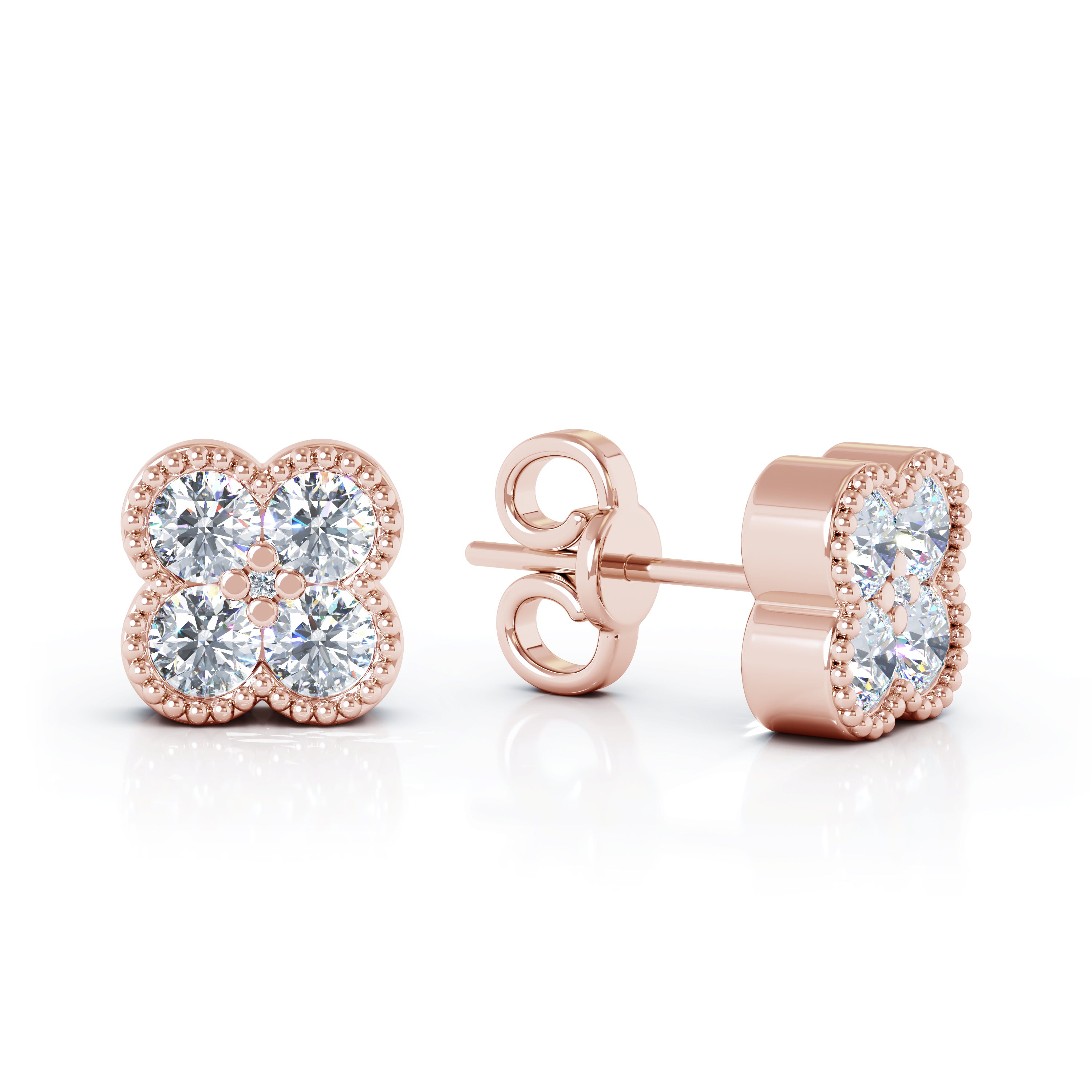 0.35Ct Diamond Antique Design Flower Earrings in 14K Gold