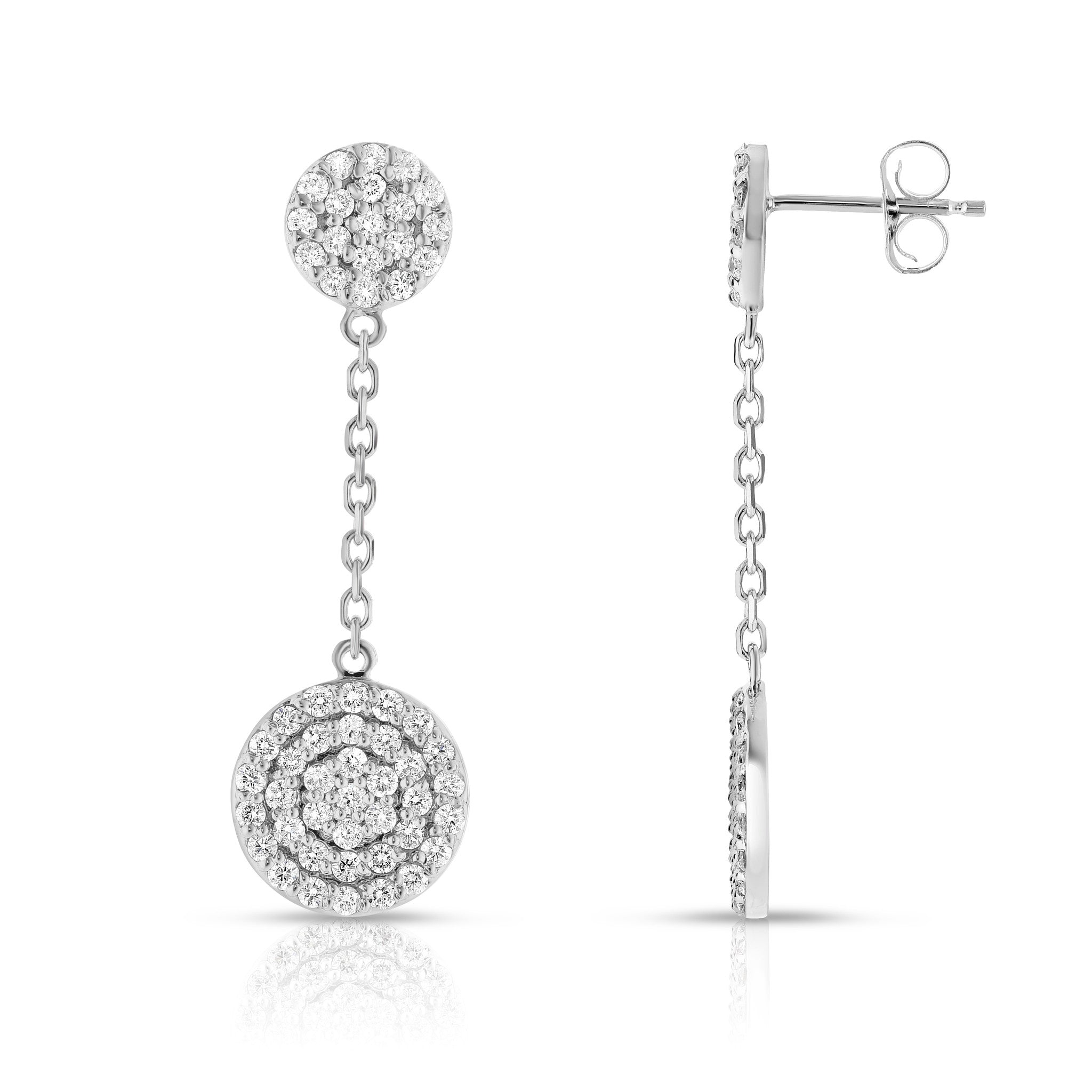 1.00Ct Diamond Circle Dangle Earrings in 14K White Gold