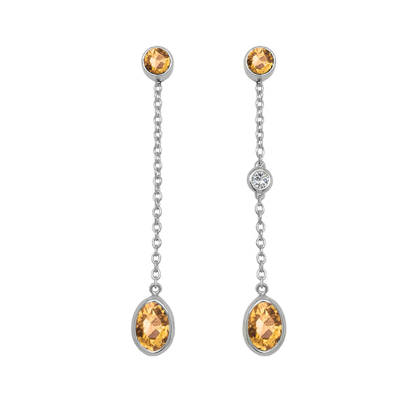 14K Gold Oval Shape Gemstone & Diamond (0.04 Ct, G-H Color, SI2-I1 Clarity) Mismatched Earring Set