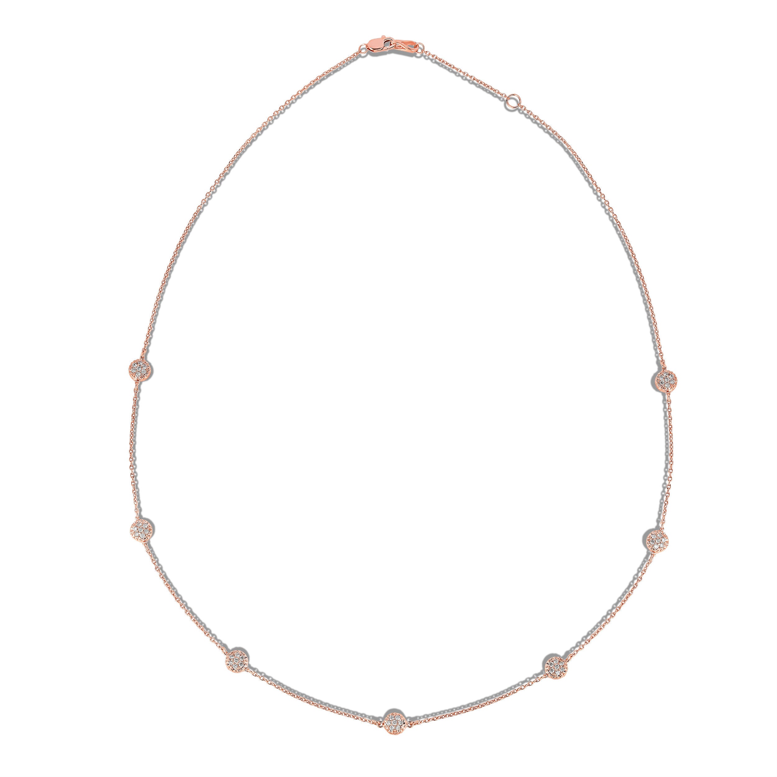 7 Station 0.70Ct Diamond Cluster Necklace, 18" in 14K Gold