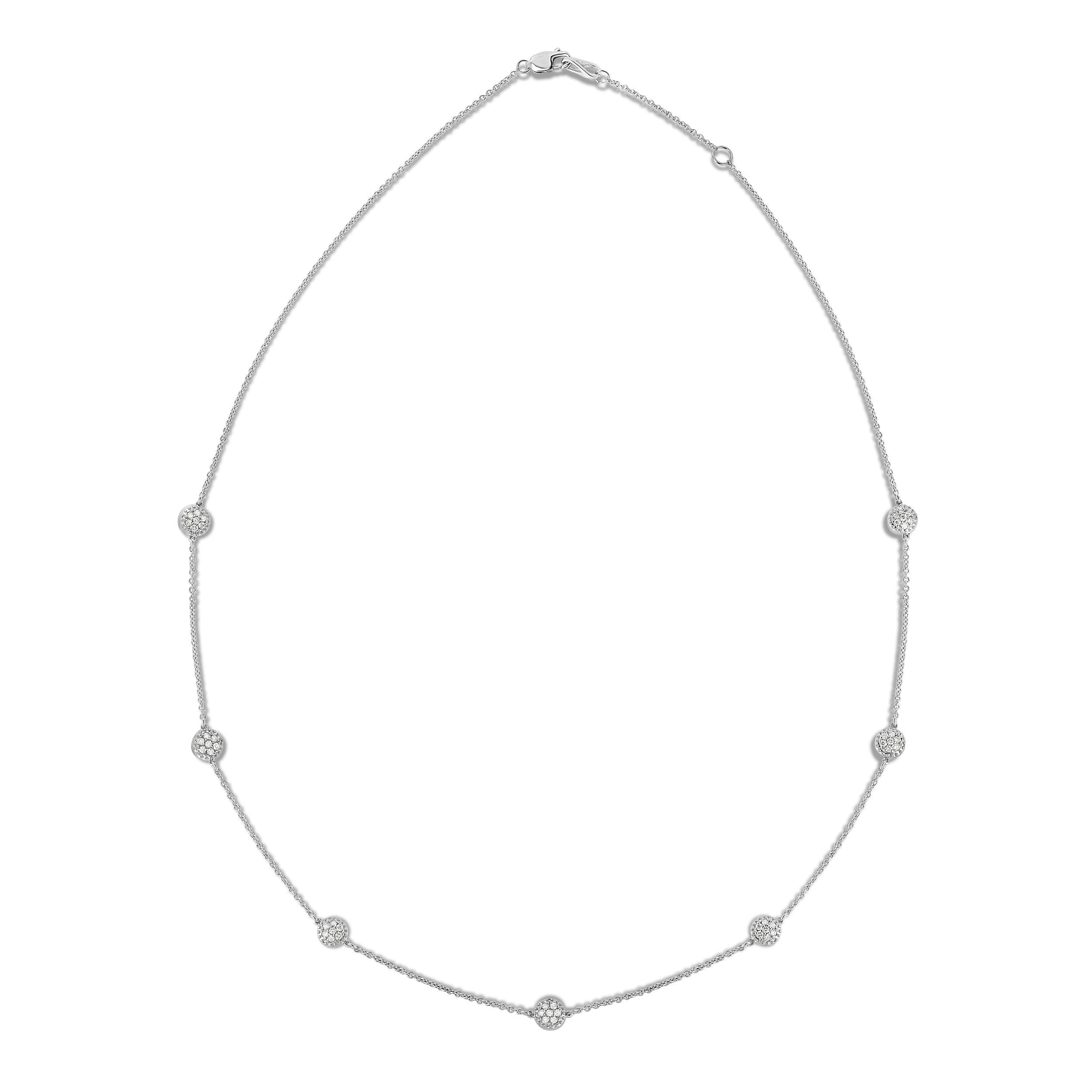 7 Station 0.70Ct Diamond Cluster Necklace, 18" in 14K Gold