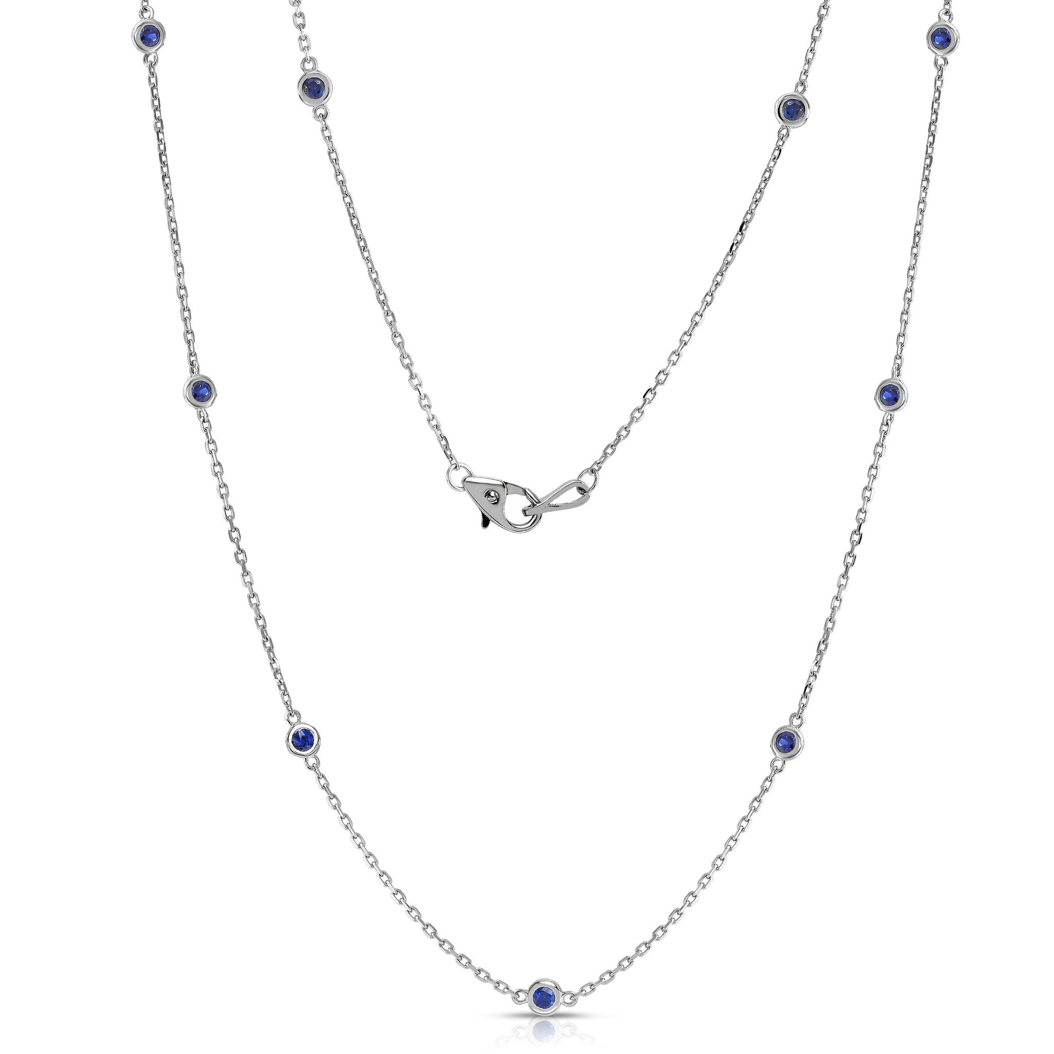 10 Station 1.00Ct Gemstone Necklace, 18" in 14K Gold