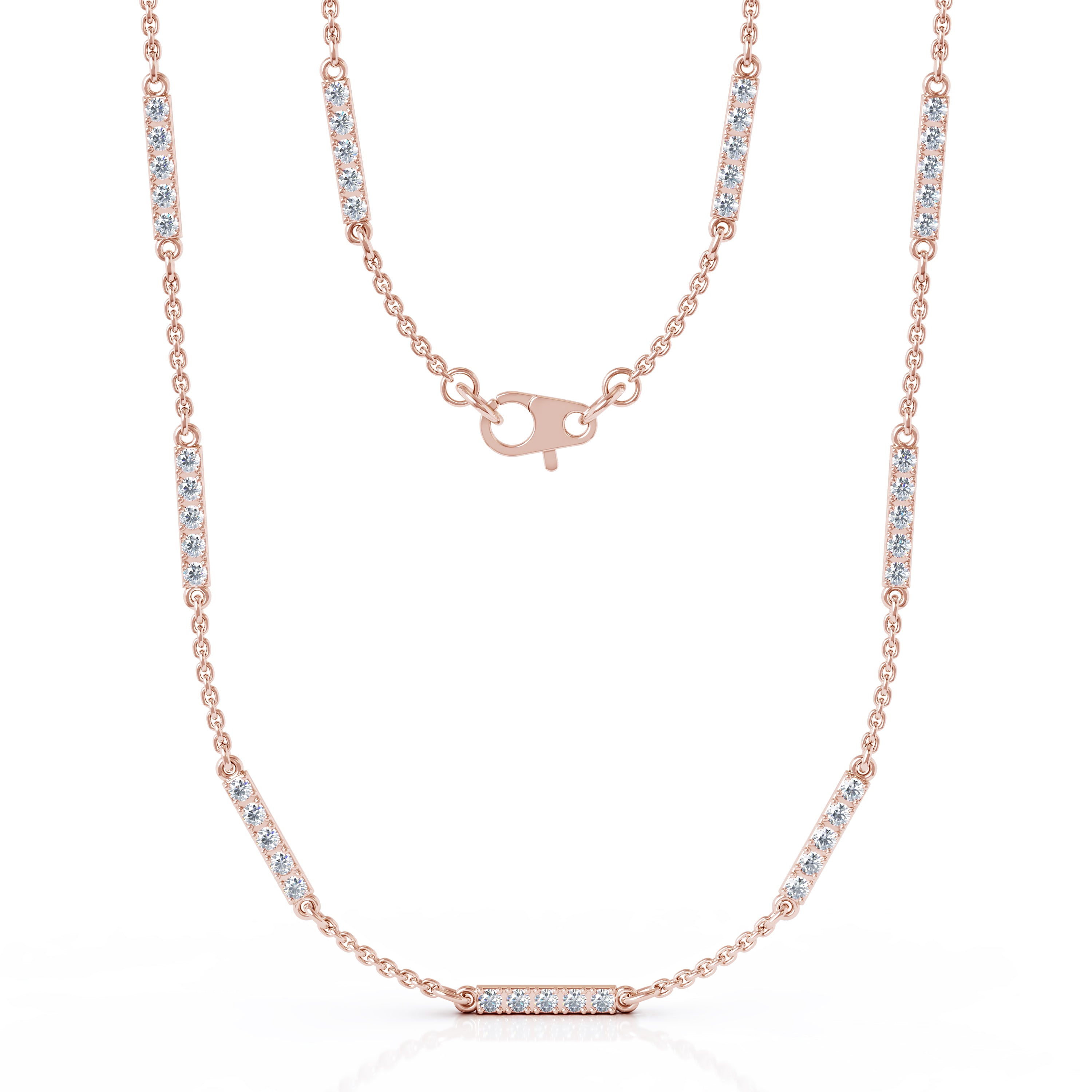 0.65Ct Diamond Bar Chain Station Necklace, 20" in 14K Gold