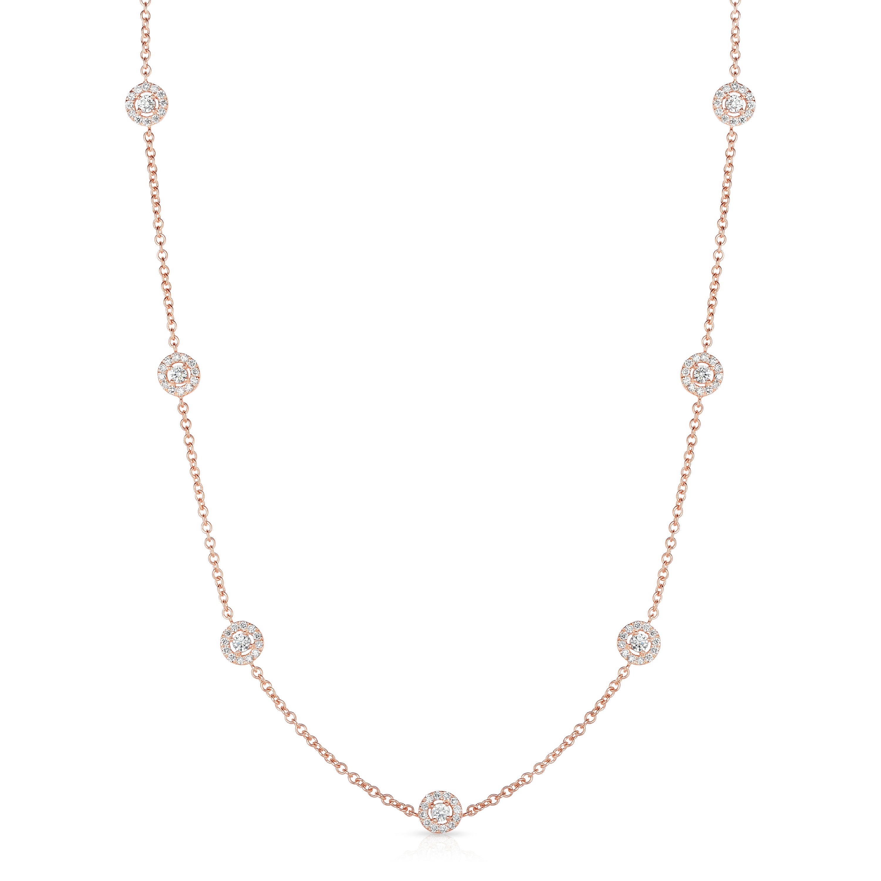 7 Station 1.70Ct Diamond Cluster Necklace, 16"-18" in 14K Rose Gold