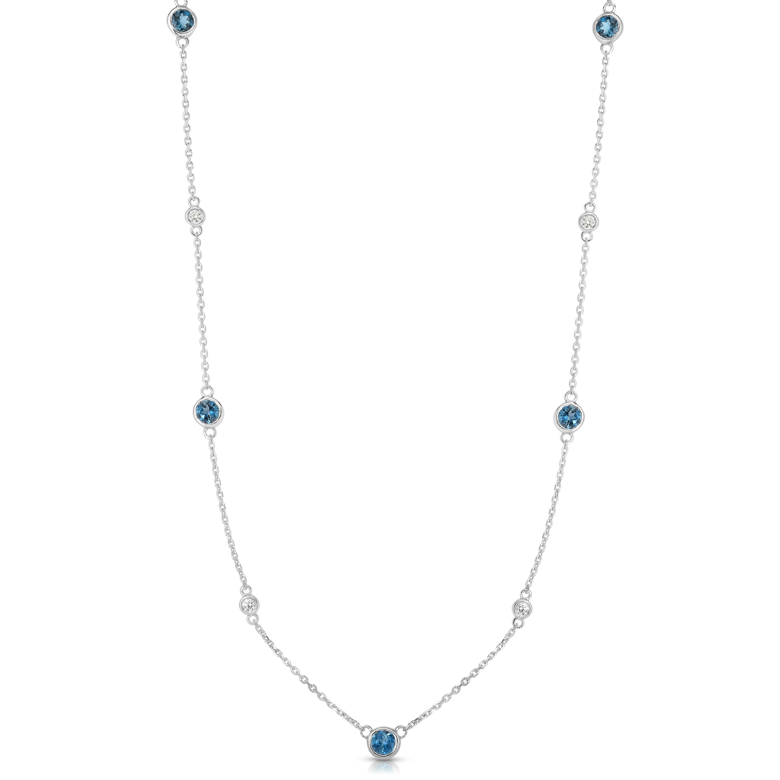 11 Station 2.00Ct Gemstone & 0.30Ct Diamond Necklace, 17-18" Chain in 14K White Gold