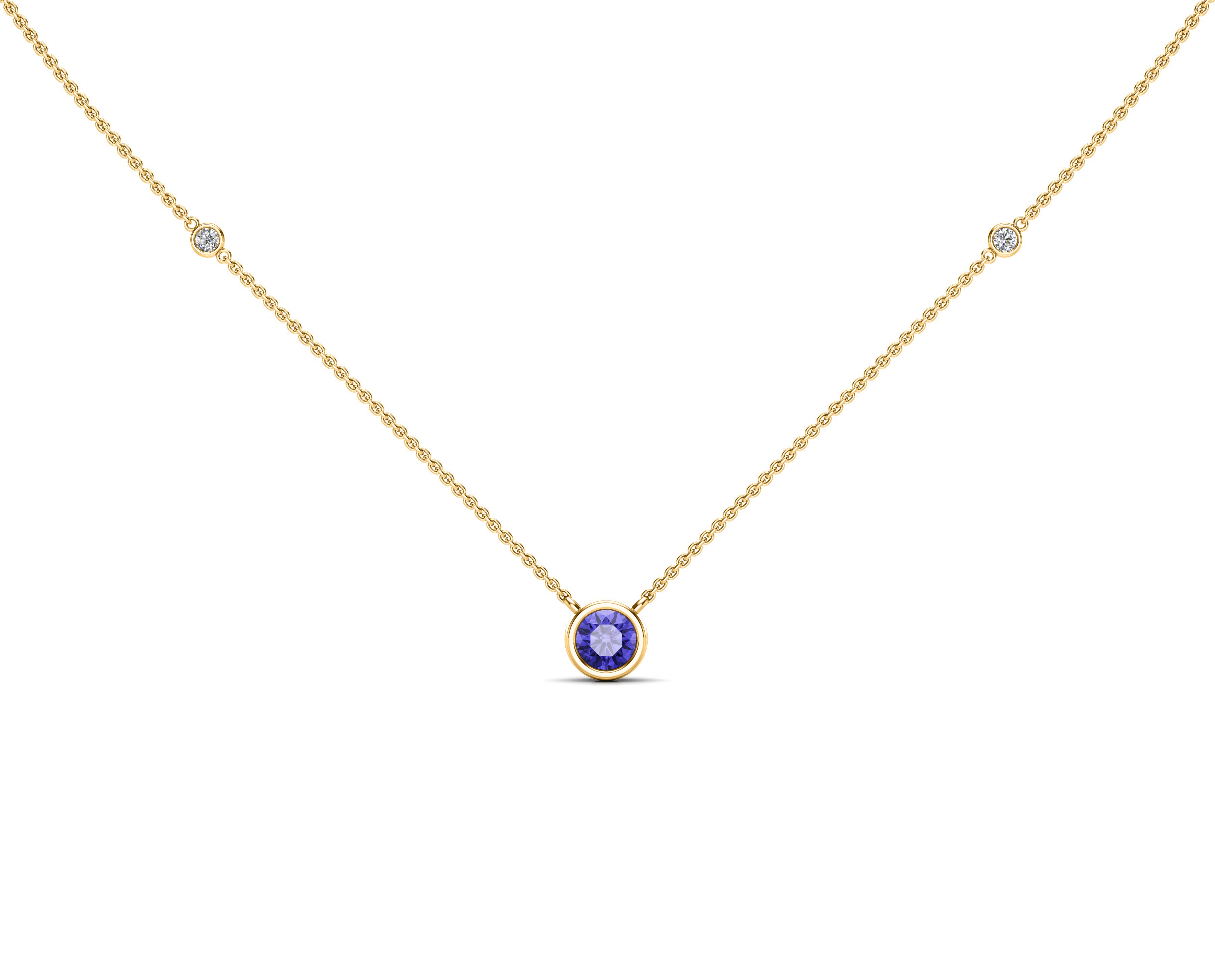 5MM Gemstone & Diamond Accent Necklace, 16"-18" in 14K Gold