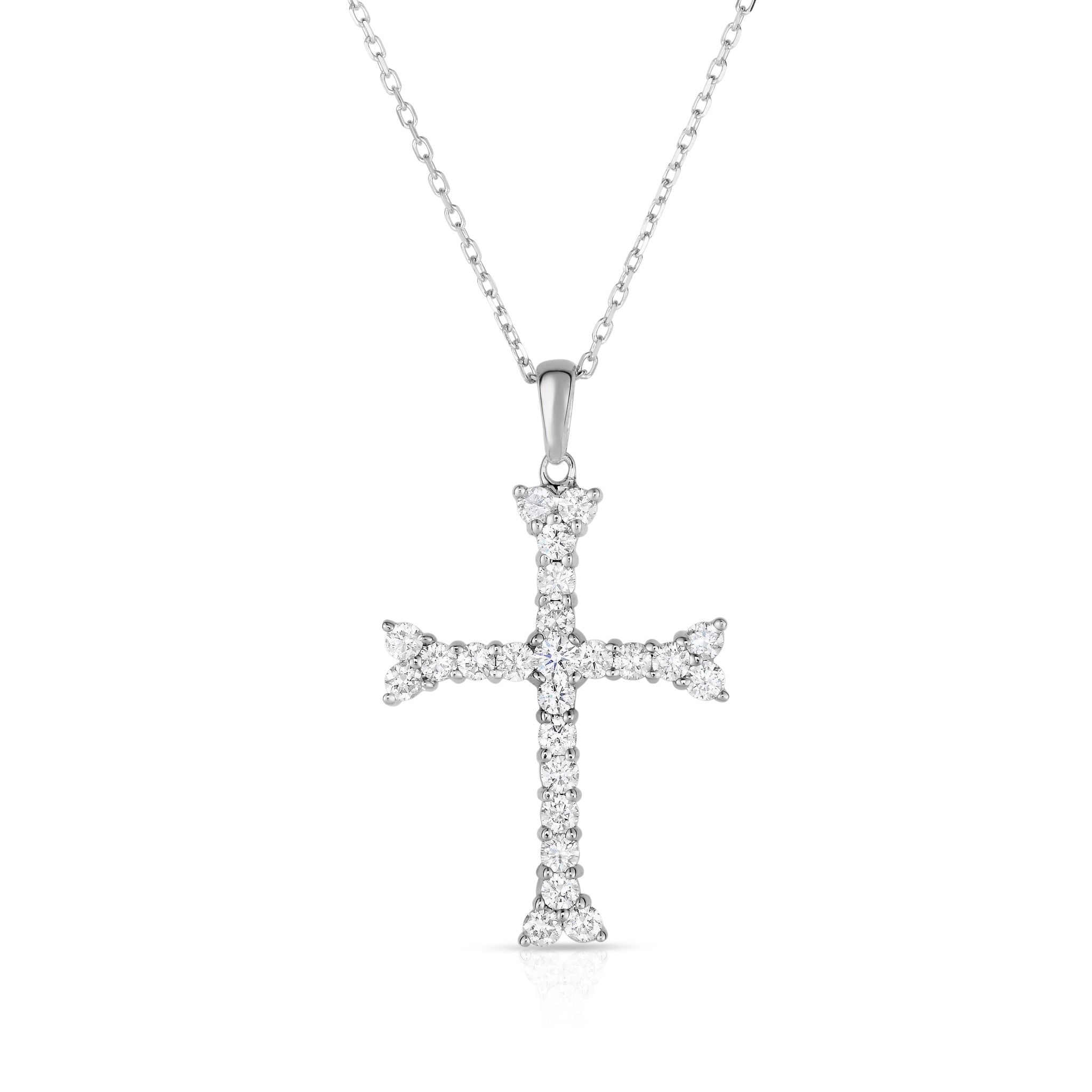1.00Ct Diamond Cross Pendant With 18" Gold Chain in 14K White Gold