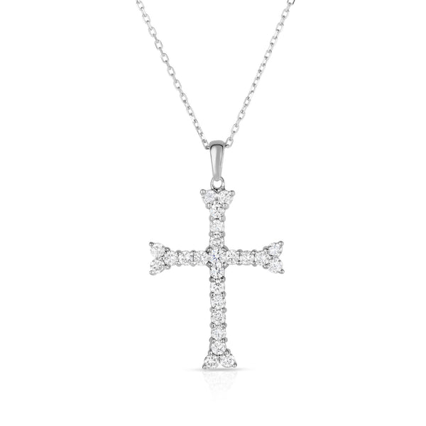 14K White Gold Diamond (1 Ct, G-H Color, SI2-I1 Clarity) Cross Pendant With 18