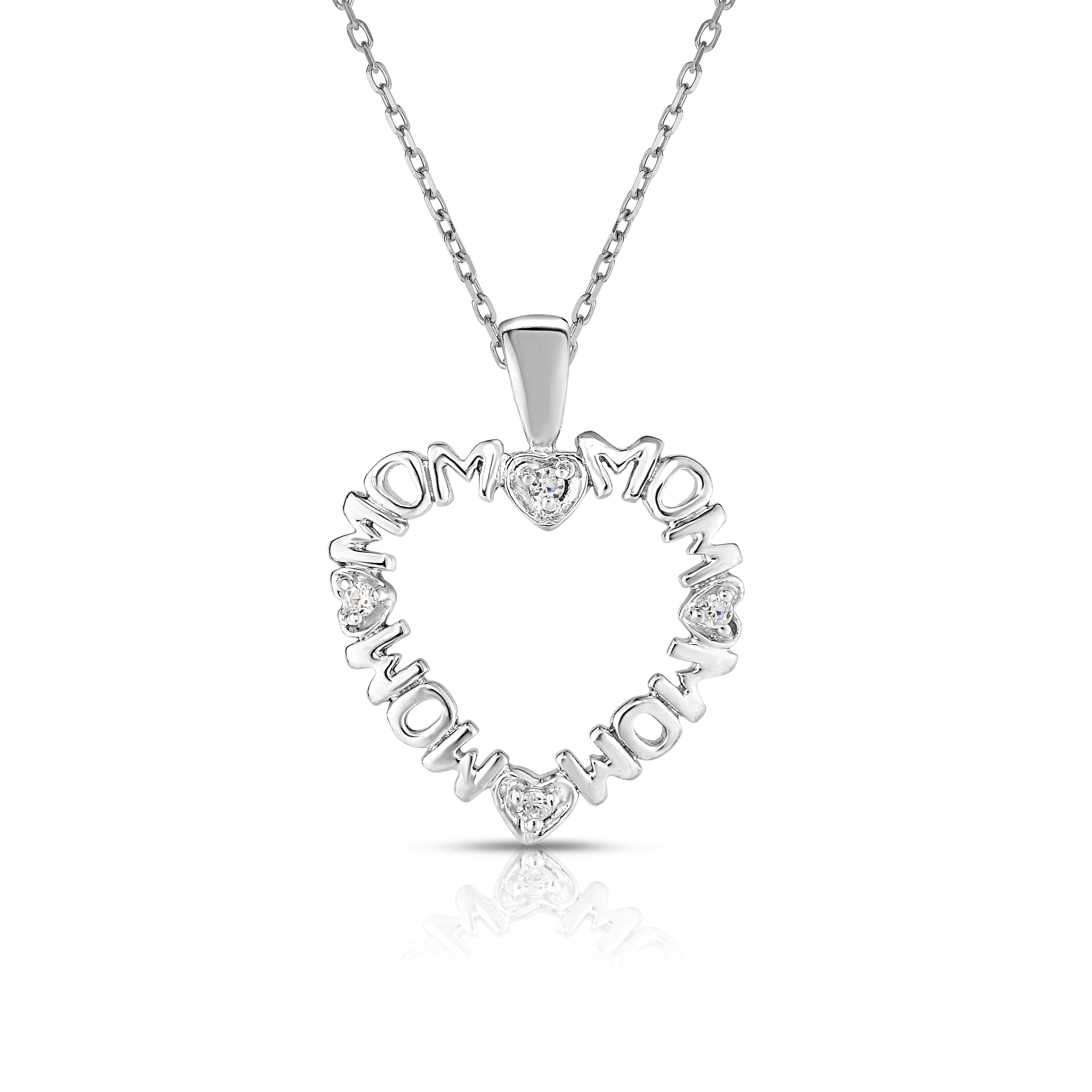 0.06Ct Diamond "MOM" Heart Pendant in 14k Gold