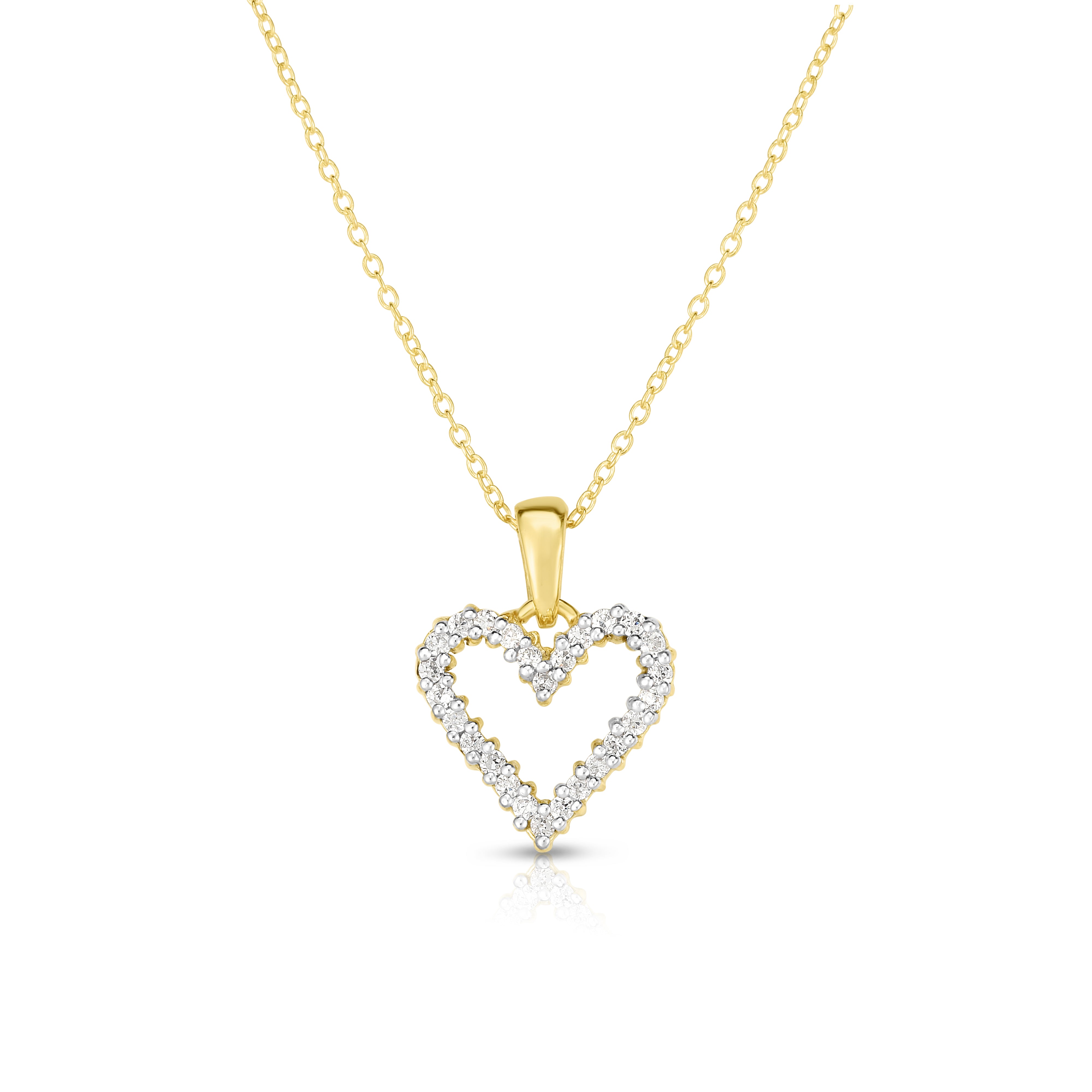 0.25Ct Diamond Heart Pendant, 18" Gold Chain in 14K Gold