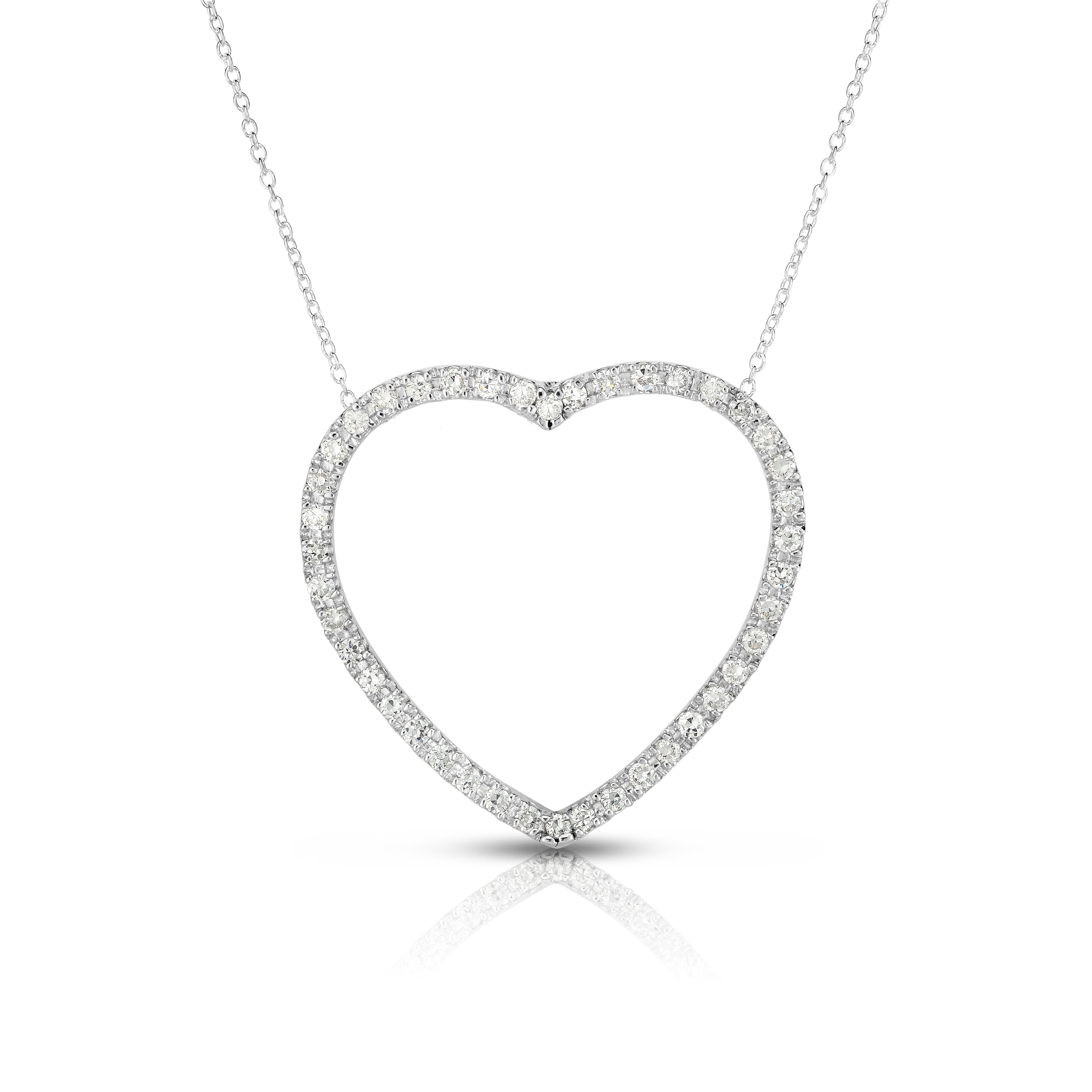 0.90Ct Diamond Large Heart Necklace, 18" Gold Chain in 14K Gold