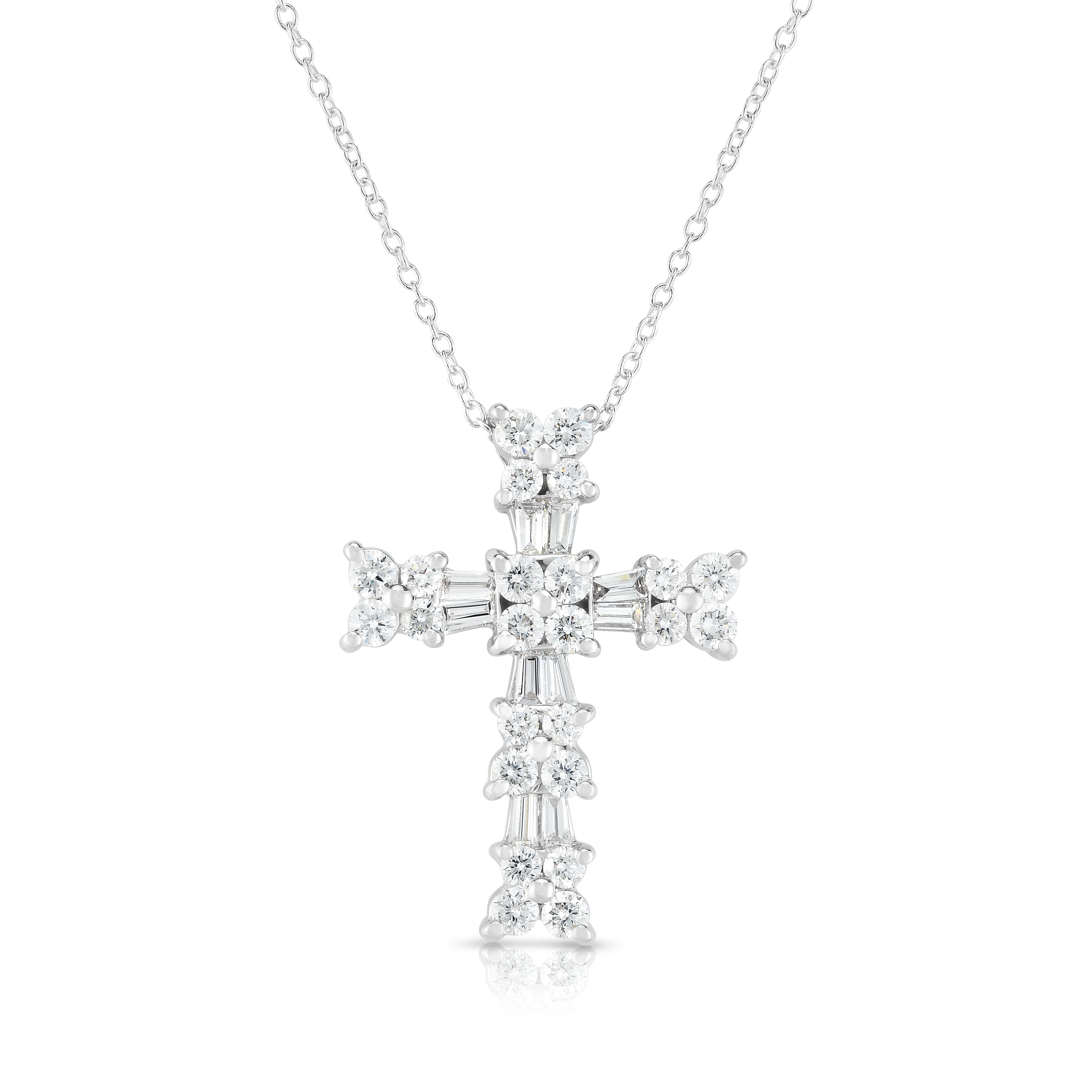 1.10Ct Diamond Cross Pendant With 18" Gold Chain in 14K White Gold