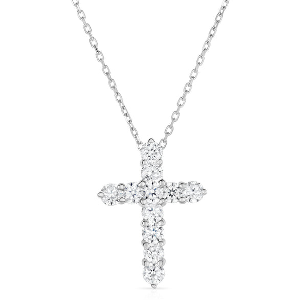 14K White Gold Diamond (1.8 Ct, G-H Color, SI2-I1 Clarity) Cross Pendant With 18