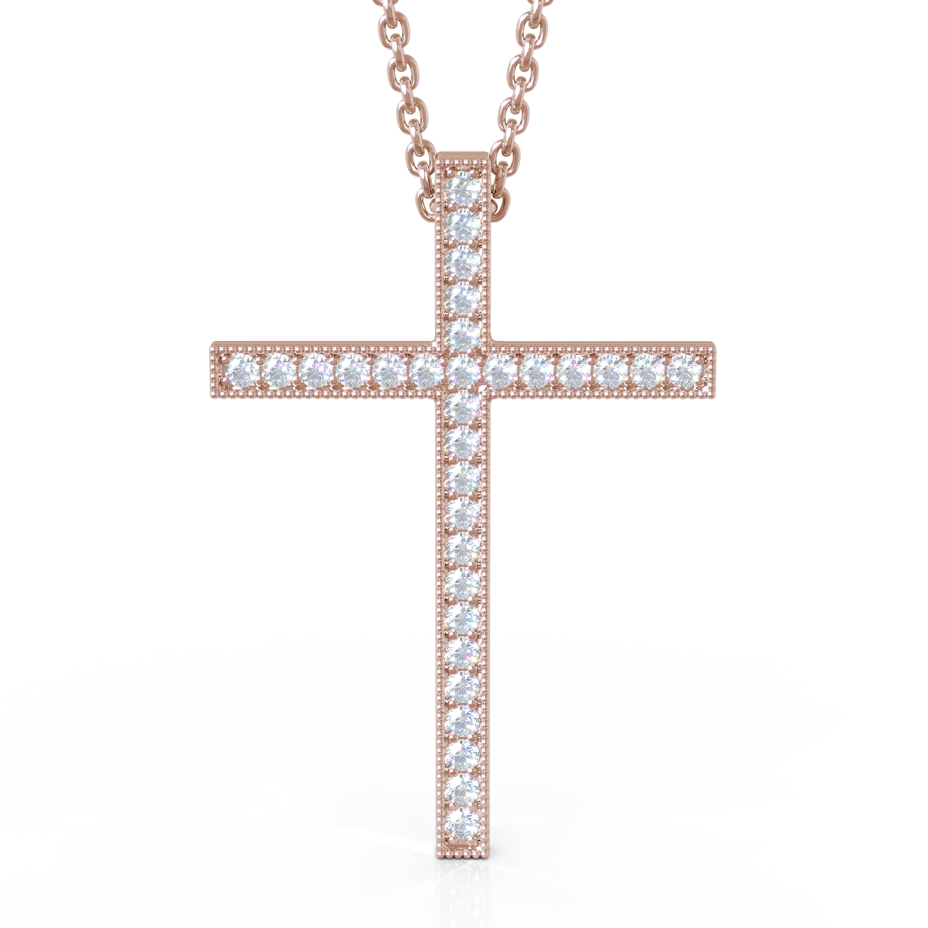 0.30Ct Diamond Cross Pendant, 18" Gold Chain in 14K Gold