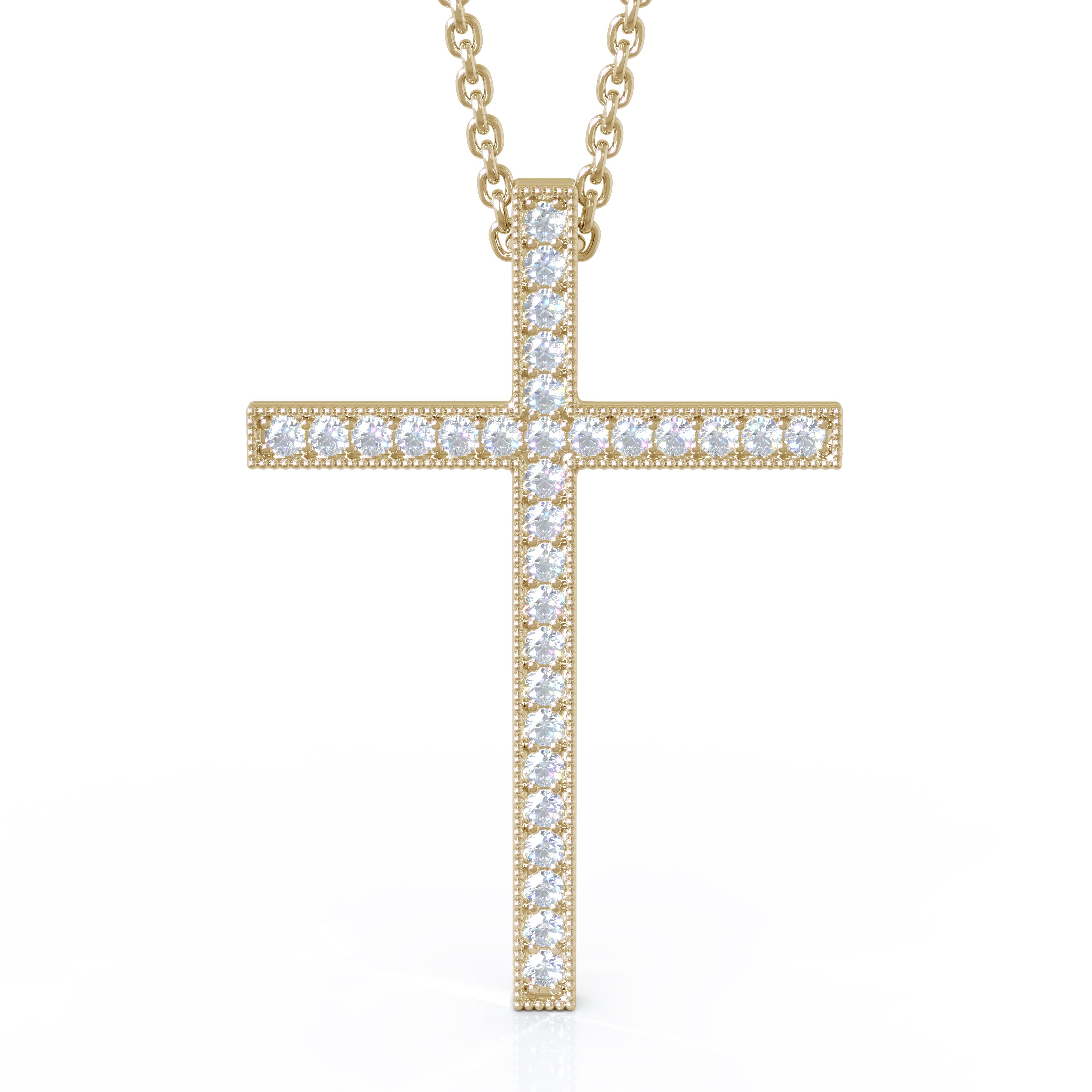 0.30Ct Diamond Cross Pendant, 18" Gold Chain in 14K Gold