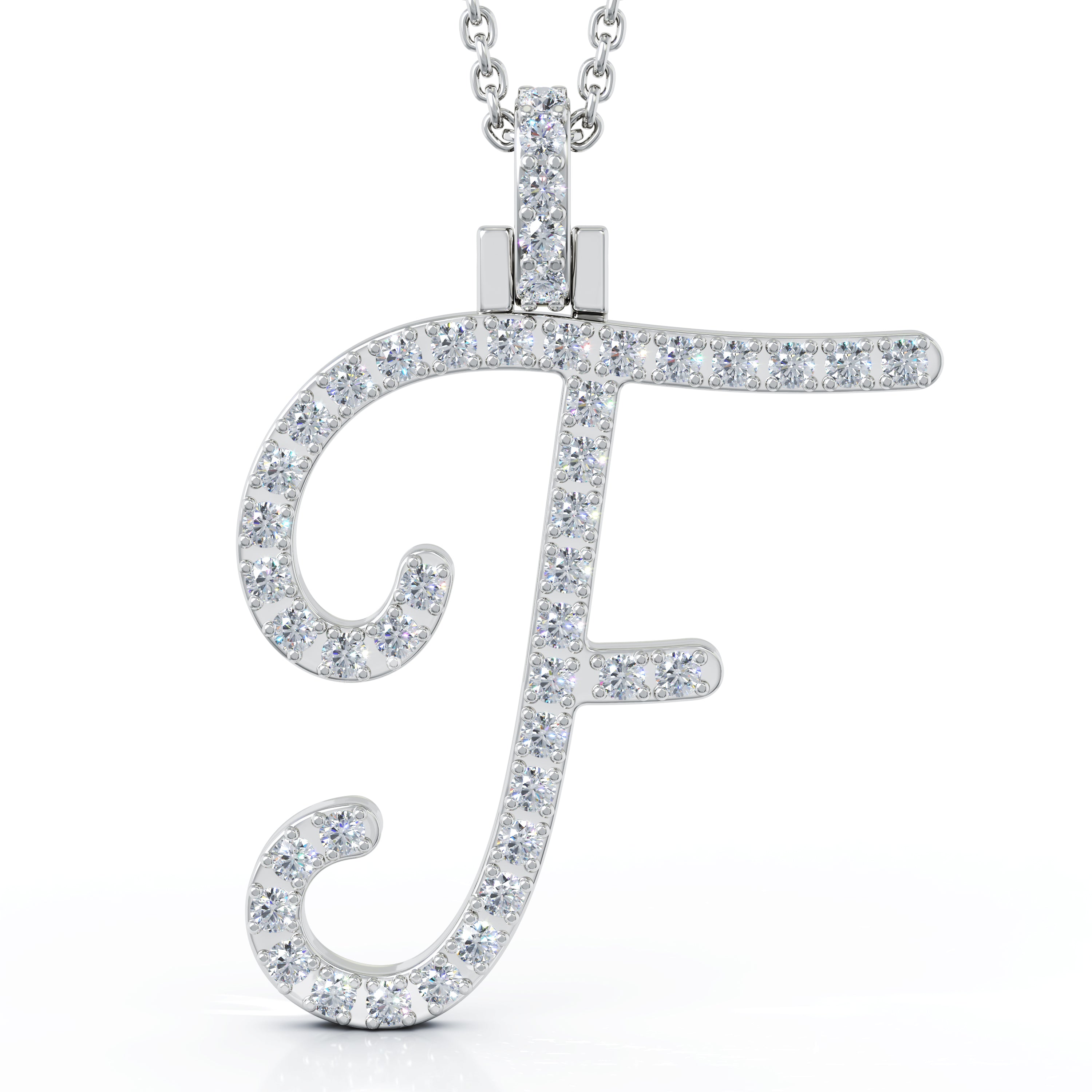 Diamond A-Z Alphabet Initial Letter Pendant Necklace, 18" Gold Chain in 14K Gold