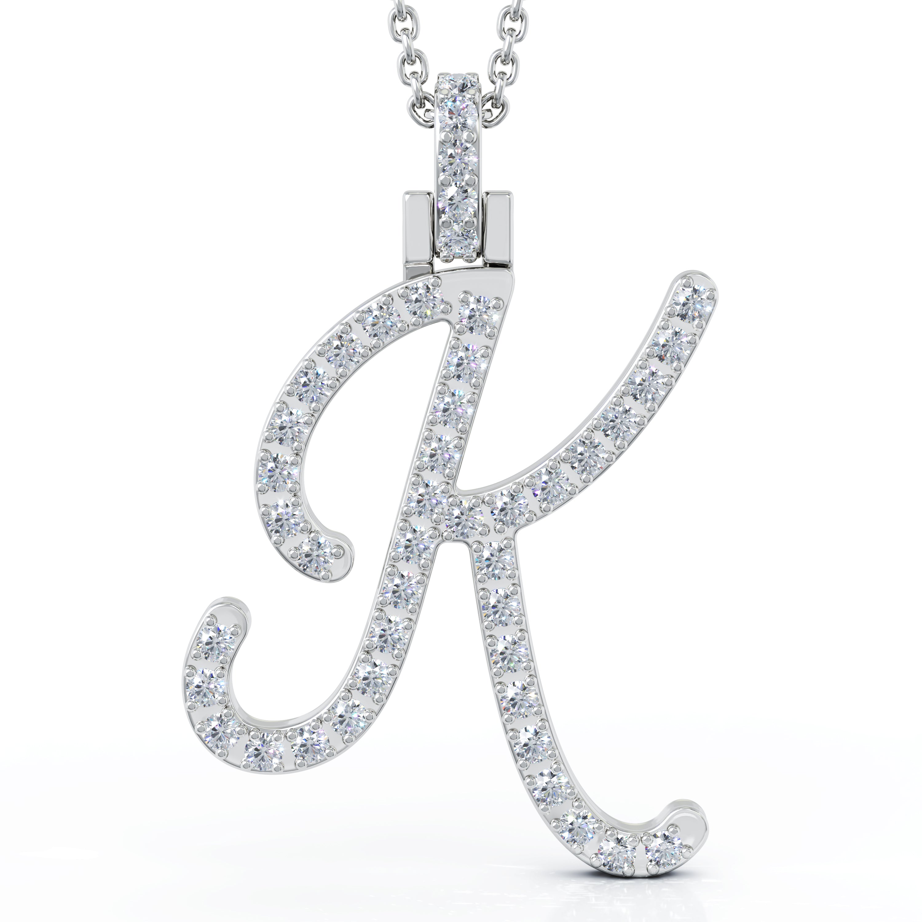 Diamond A-Z Alphabet Initial Letter Pendant Necklace, 18" Gold Chain in 14K Gold