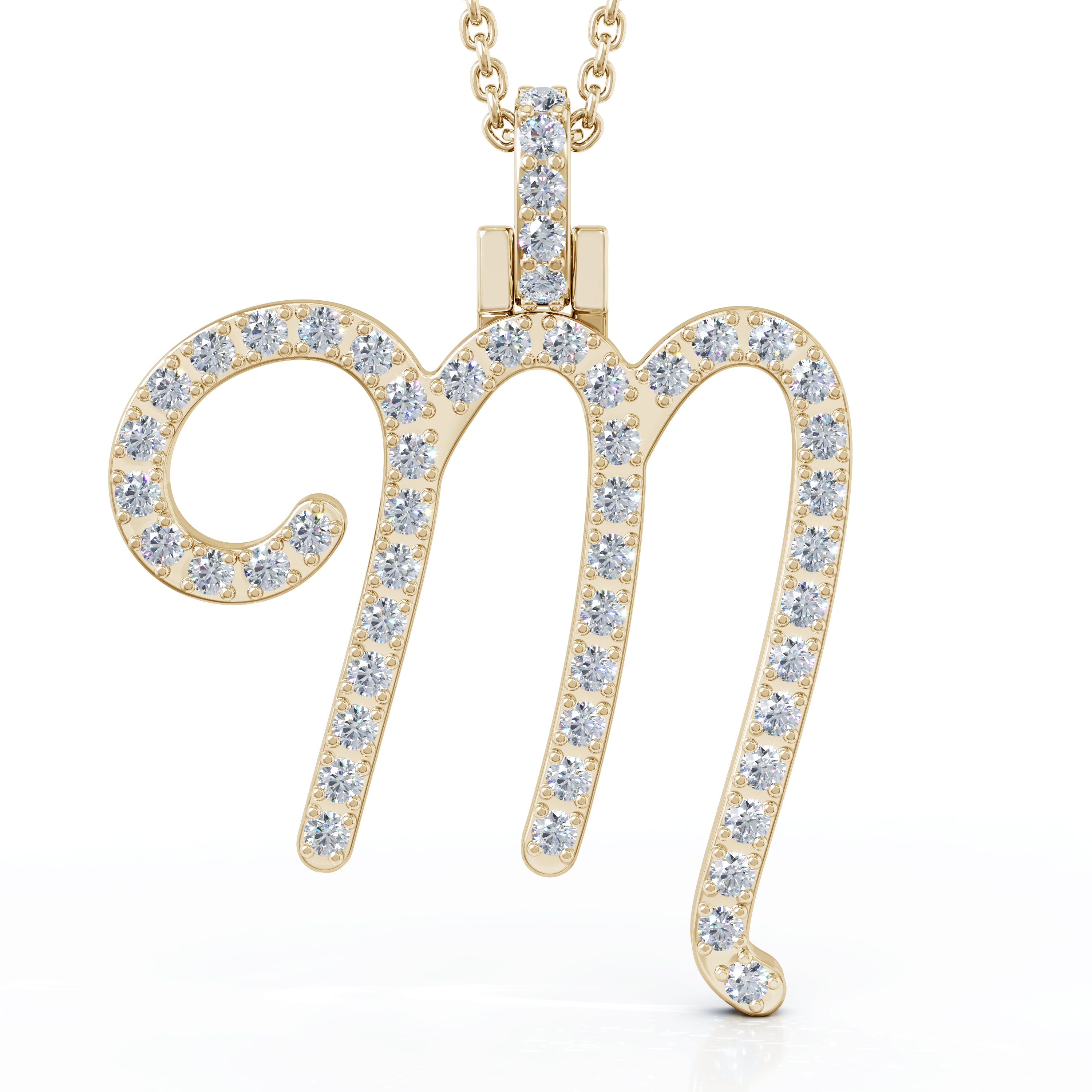 Diamond A-Z Alphabet Initial Letter Pendant Necklace, 18" Gold Chain in 14K Gold