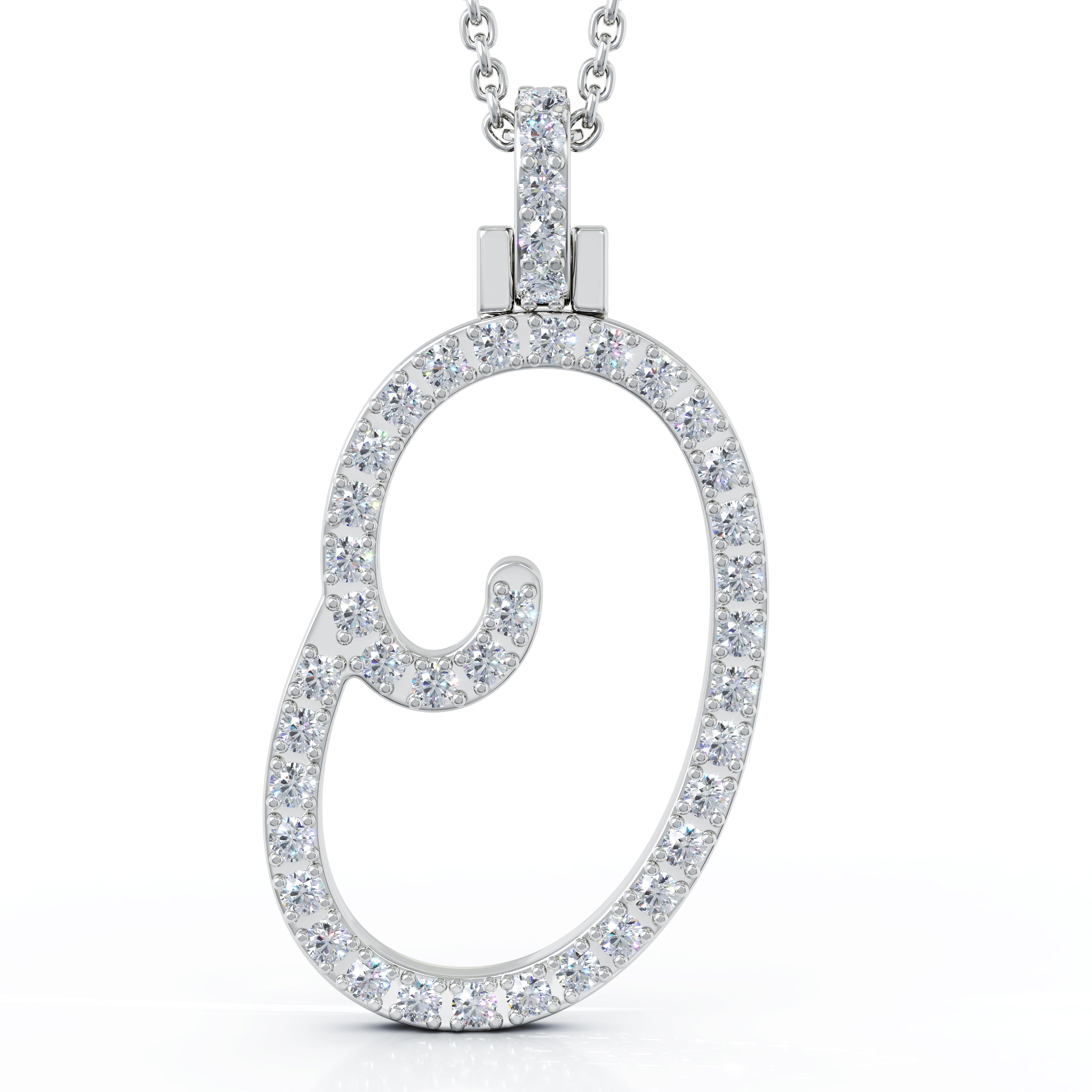 Diamond A-Z Alphabet Initial Letter Pendant Necklace, 18" Gold Chain in 14K Gold