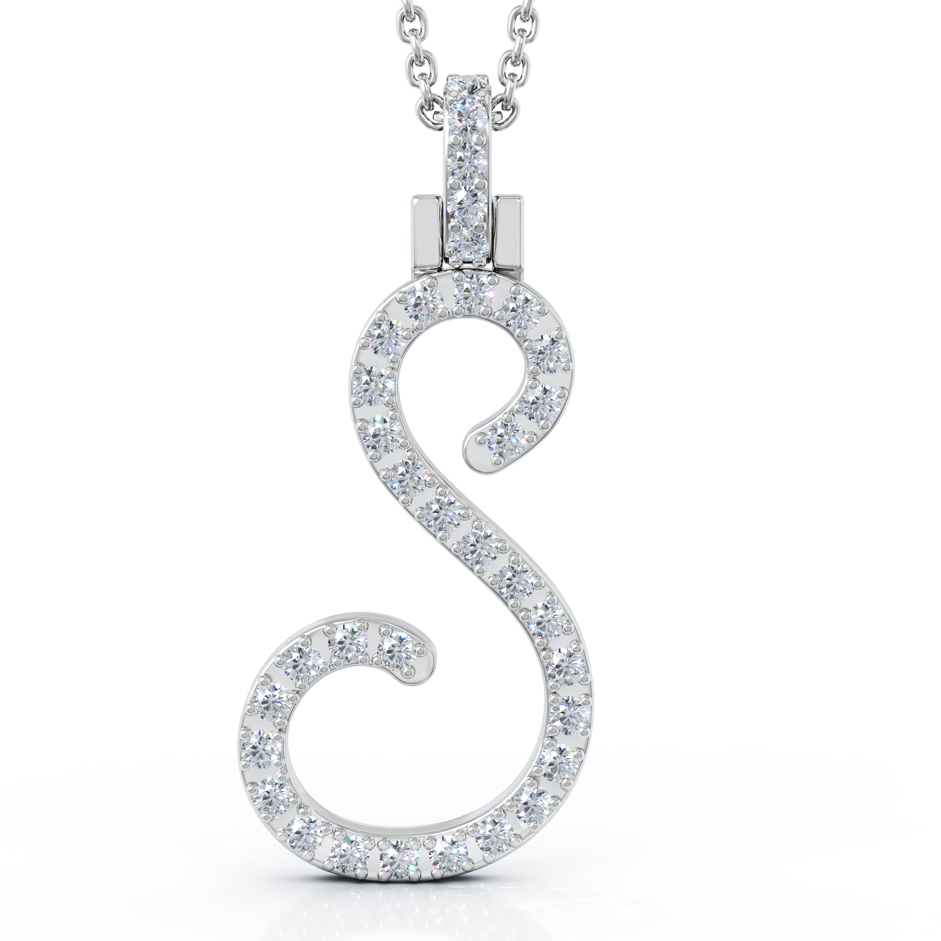 Diamond A-Z Alphabet Initial Letter Pendant Necklace, 18" Gold Chain in 14K Gold