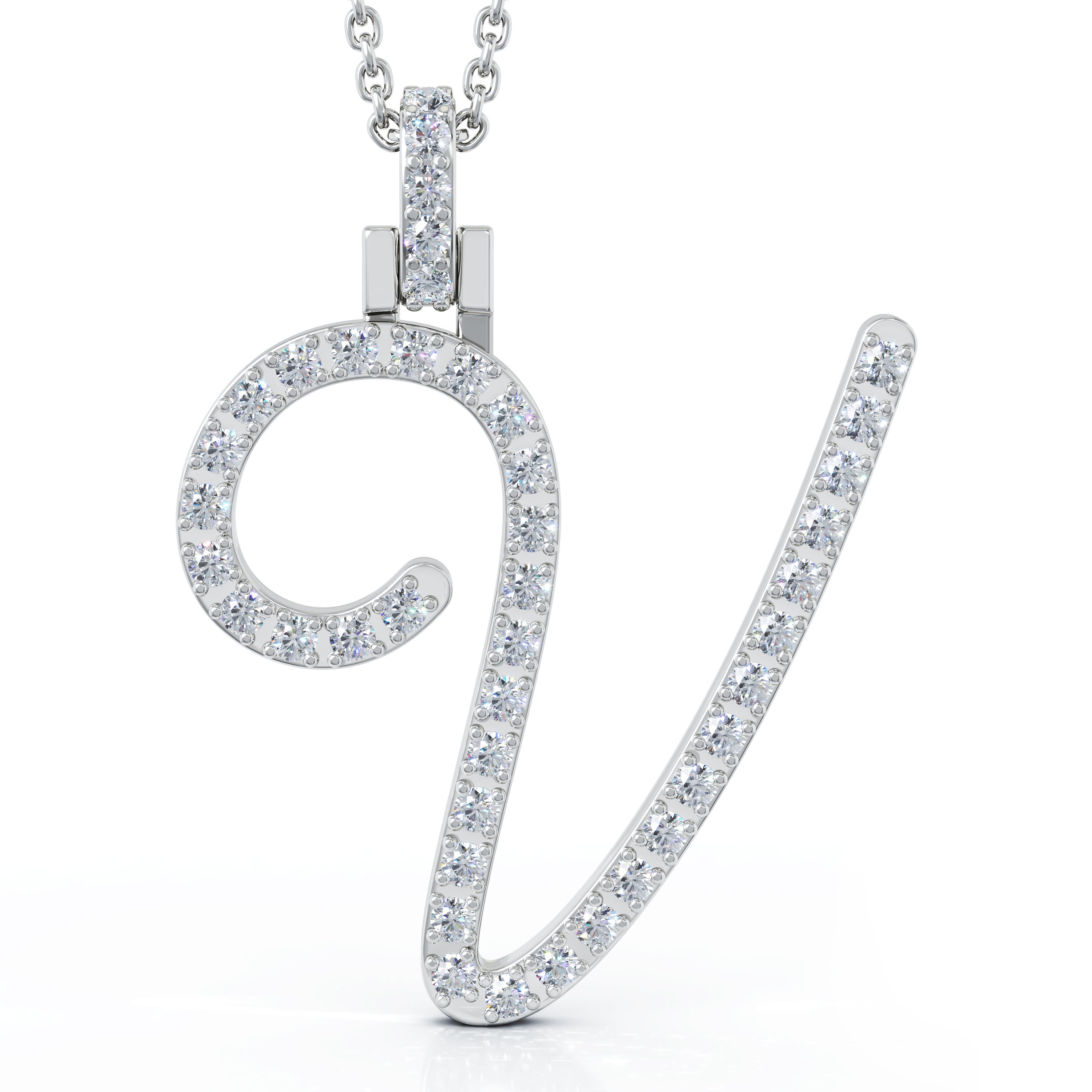 Diamond A-Z Alphabet Initial Letter Pendant Necklace, 18" Gold Chain in 14K Gold