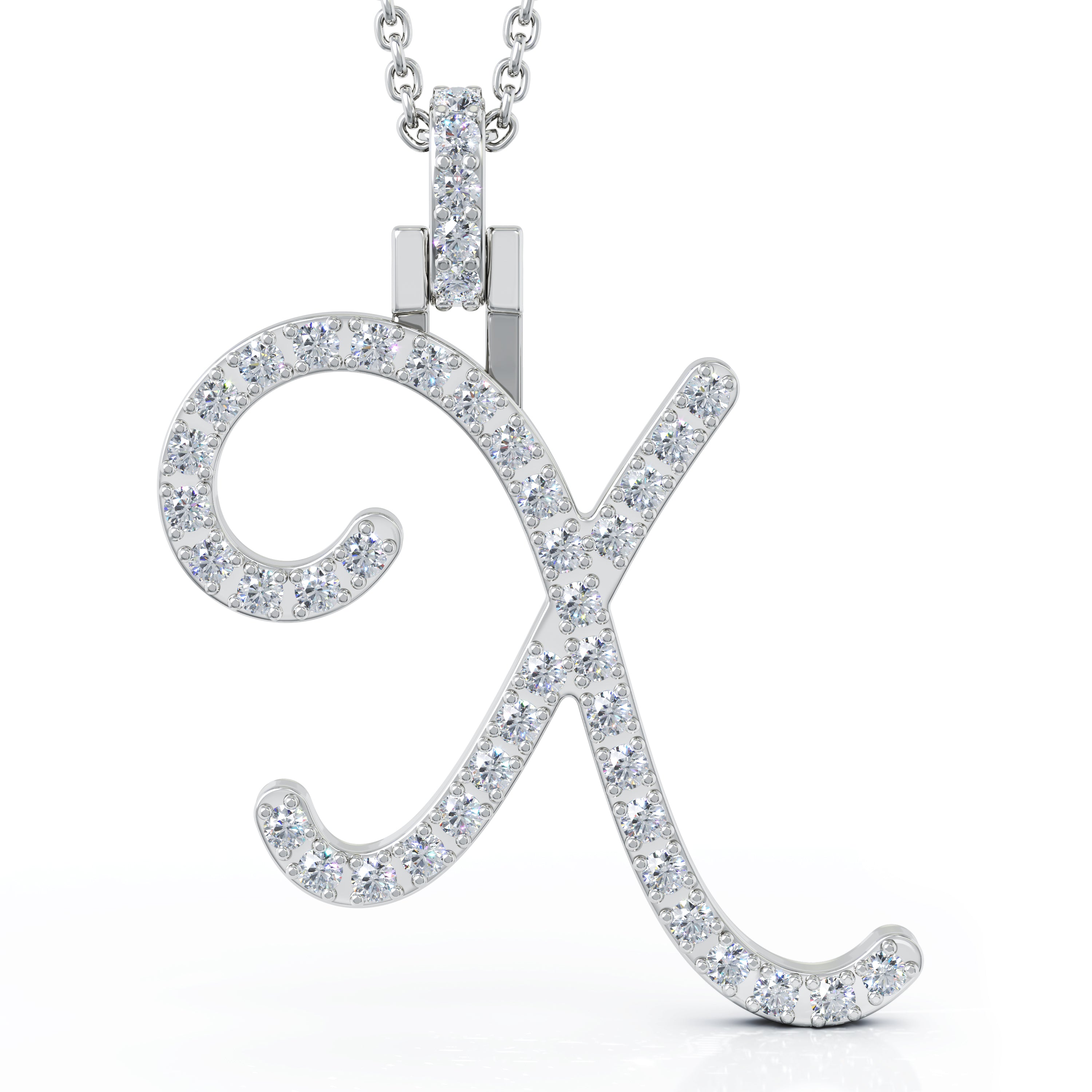 Diamond A-Z Alphabet Initial Letter Pendant Necklace, 18" Gold Chain in 14K Gold